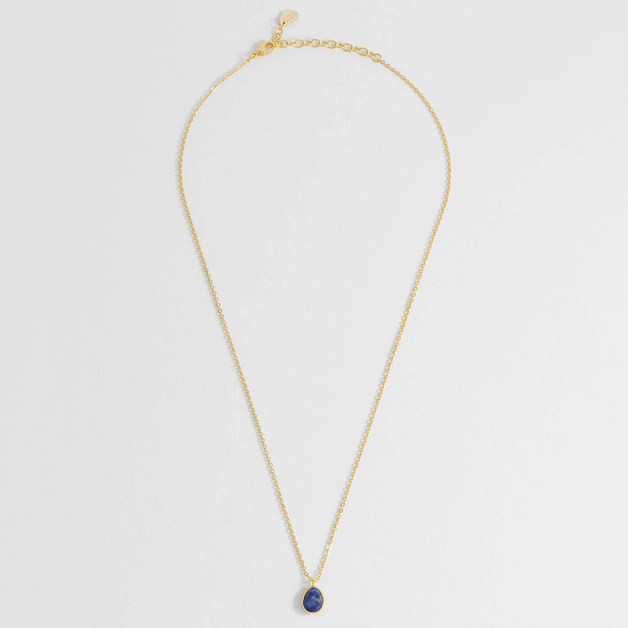 Estella Bartlett Wellness Faceted Teardrop Necklace - Sodalite, gold-plated chain with faceted sodalite pendant.