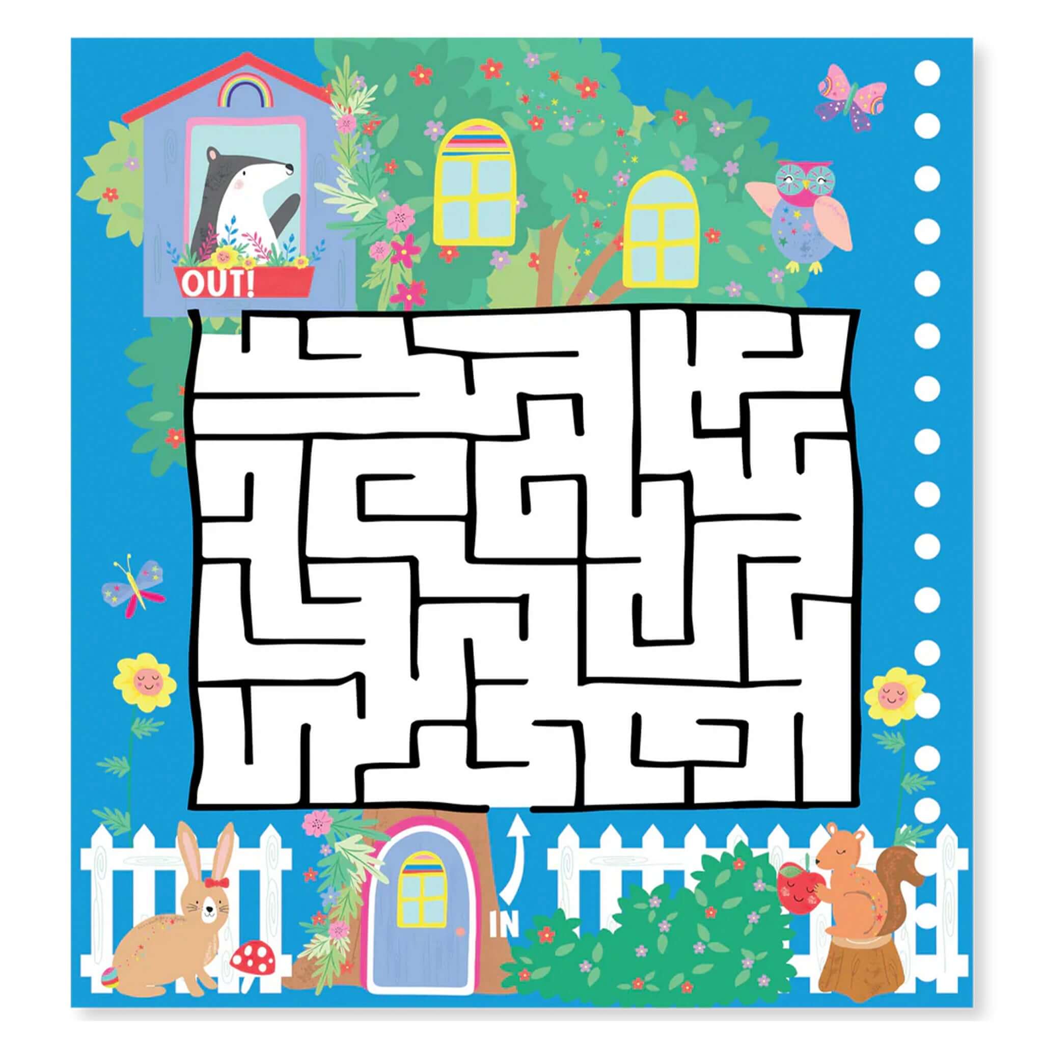 Alt Tag: Floss & Rock Magic Multi Play Activity Book - Rainbow Fairy maze activity page with fairy garden scene and reusable play fun