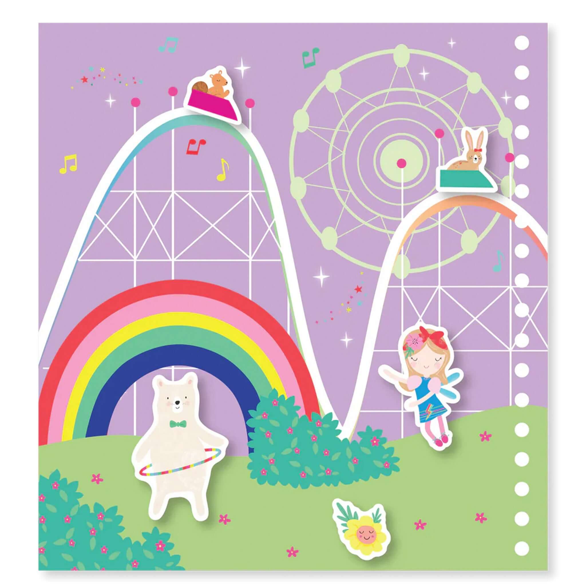Floss & Rock Magic Multi Play Activity Book - Rainbow Fairy reusable mess-free kids activity page with rainbow roller coaster scene