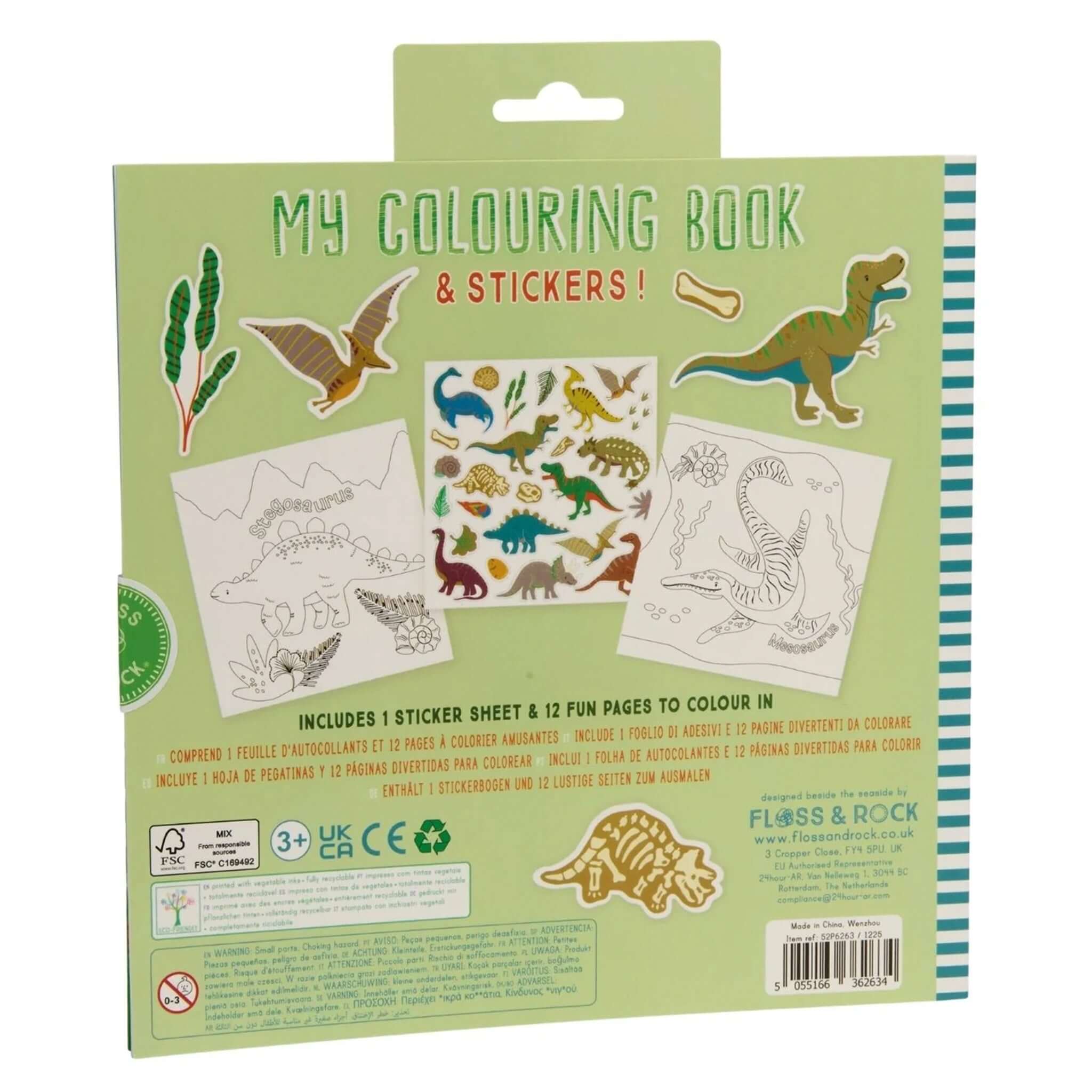 Alt Tag: Floss & Rock My Colouring Book Scribble Sniff - Dino dinosaur scratch-and-sniff colouring book with stickers, kids creative activity