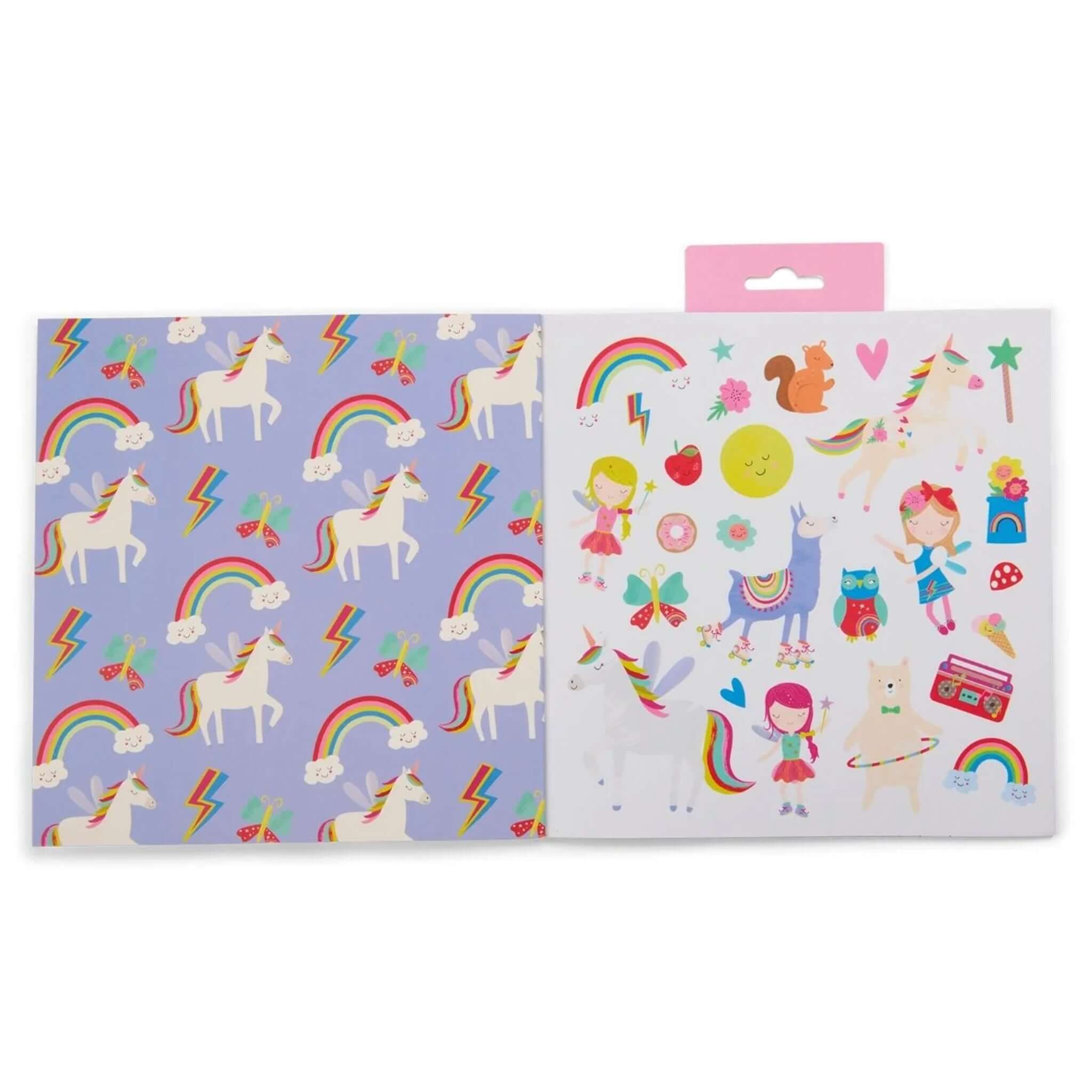 Alt Tag: Floss & Rock My Colouring Book Scribble Sniff - Rainbow Fairy kids colouring book with unicorn and rainbow cover plus sticker sheet