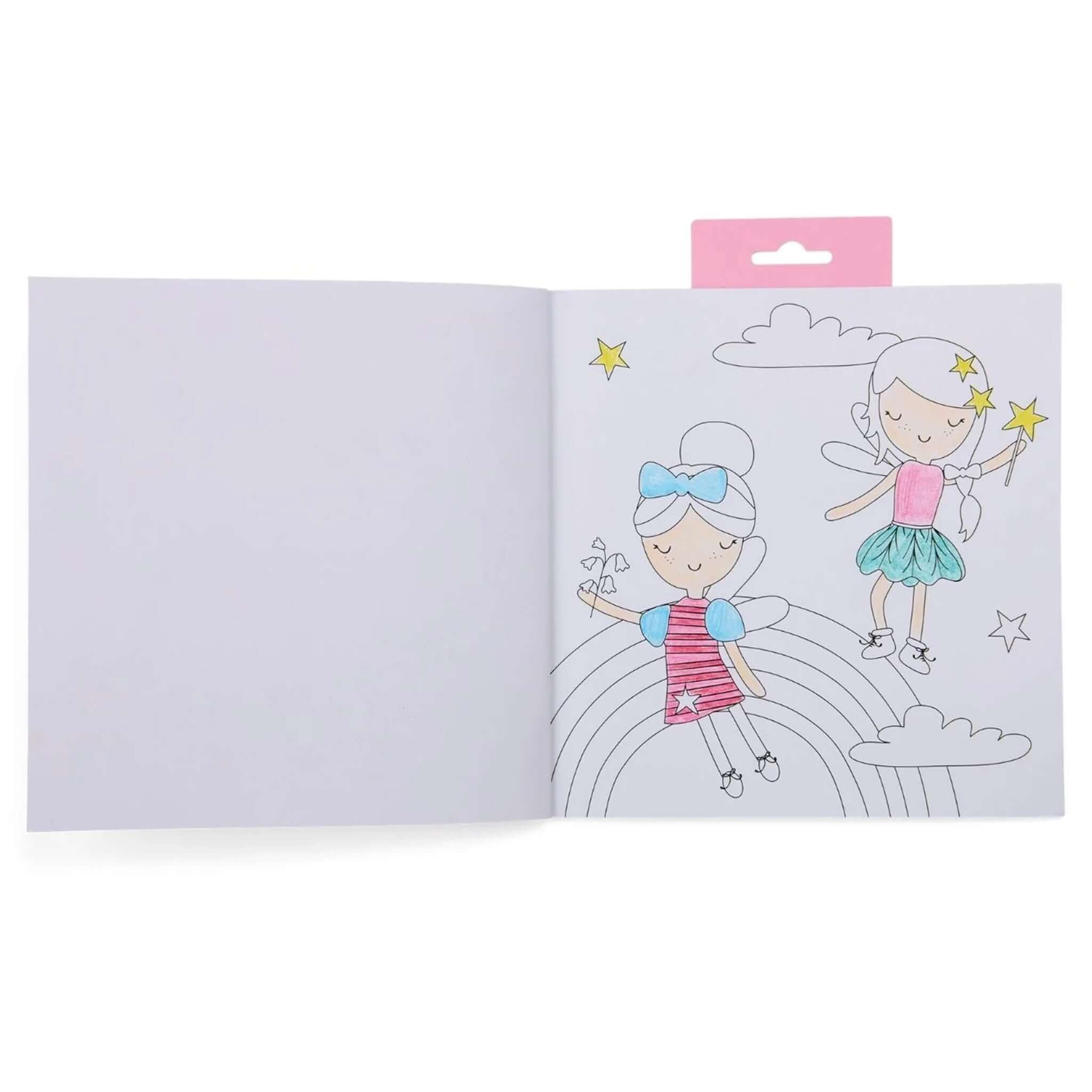 Alt Tag: Floss & Rock My Colouring Book Scribble Sniff - Rainbow Fairy open colouring pages with rainbow and fairy illustrations