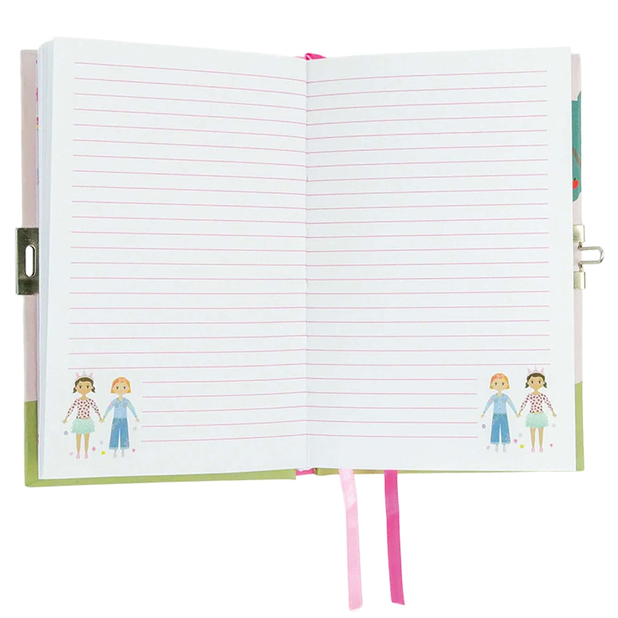 Floss & Rock My Scented Secret Diary - Best Friends open pages with lined paper and cute sticker designs.