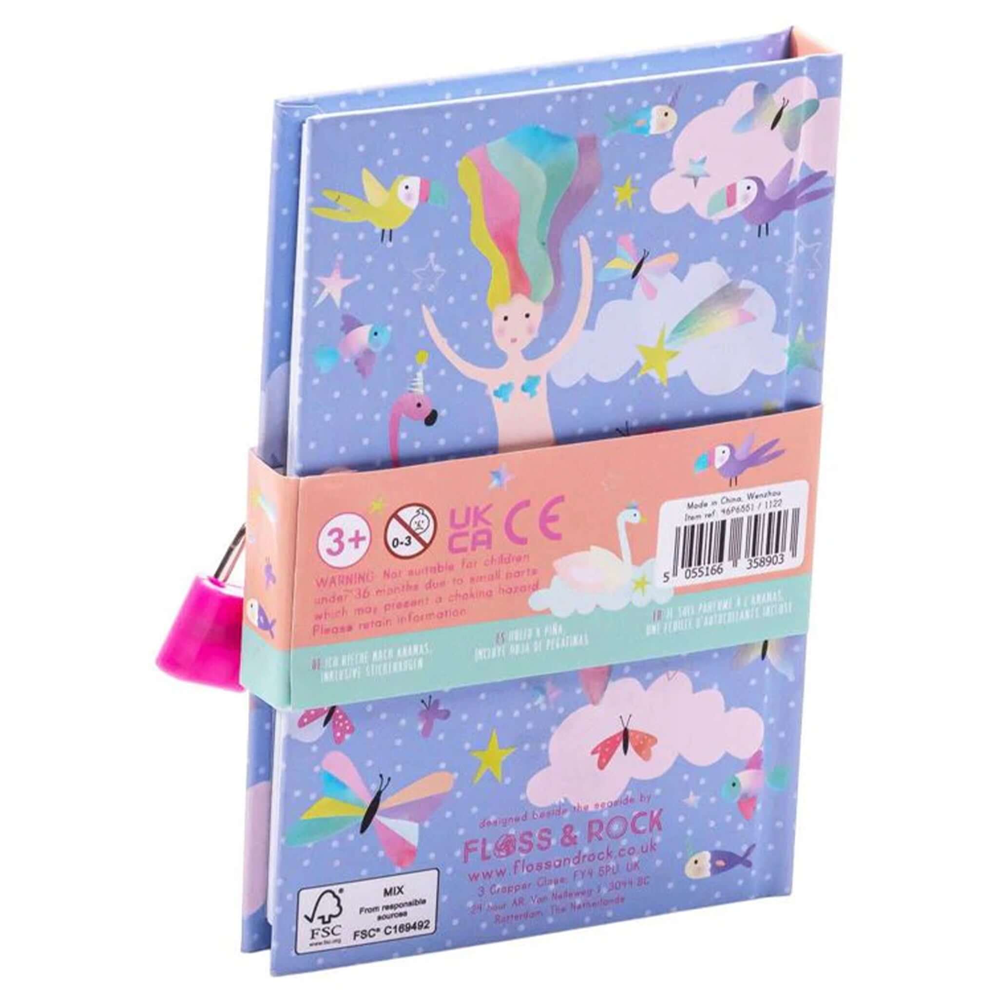 Alt Tag: Floss & Rock My Scented Secret Diary - Fantasy scratch and sniff diary with mermaid and unicorn cover, padlock and key