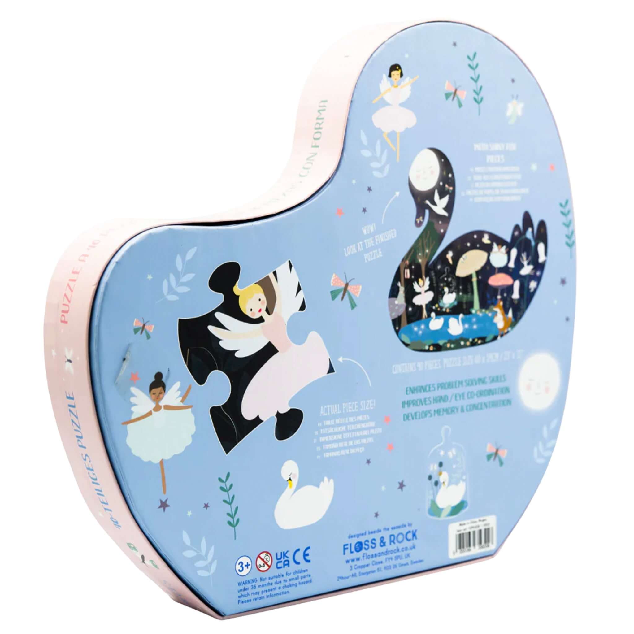 Floss & Rock Swan Shaped Jigsaw Puzzle - Enchanted box featuring beautiful ballet fairies and swans design.