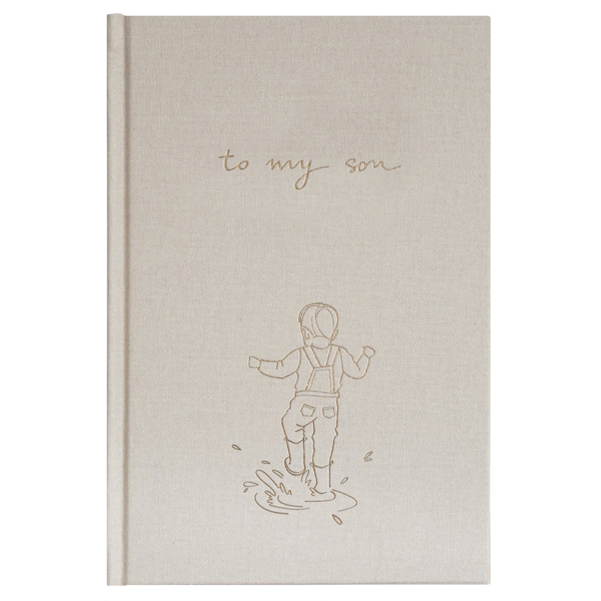 Book with illustration of a child and text 'to my son' on beige cover