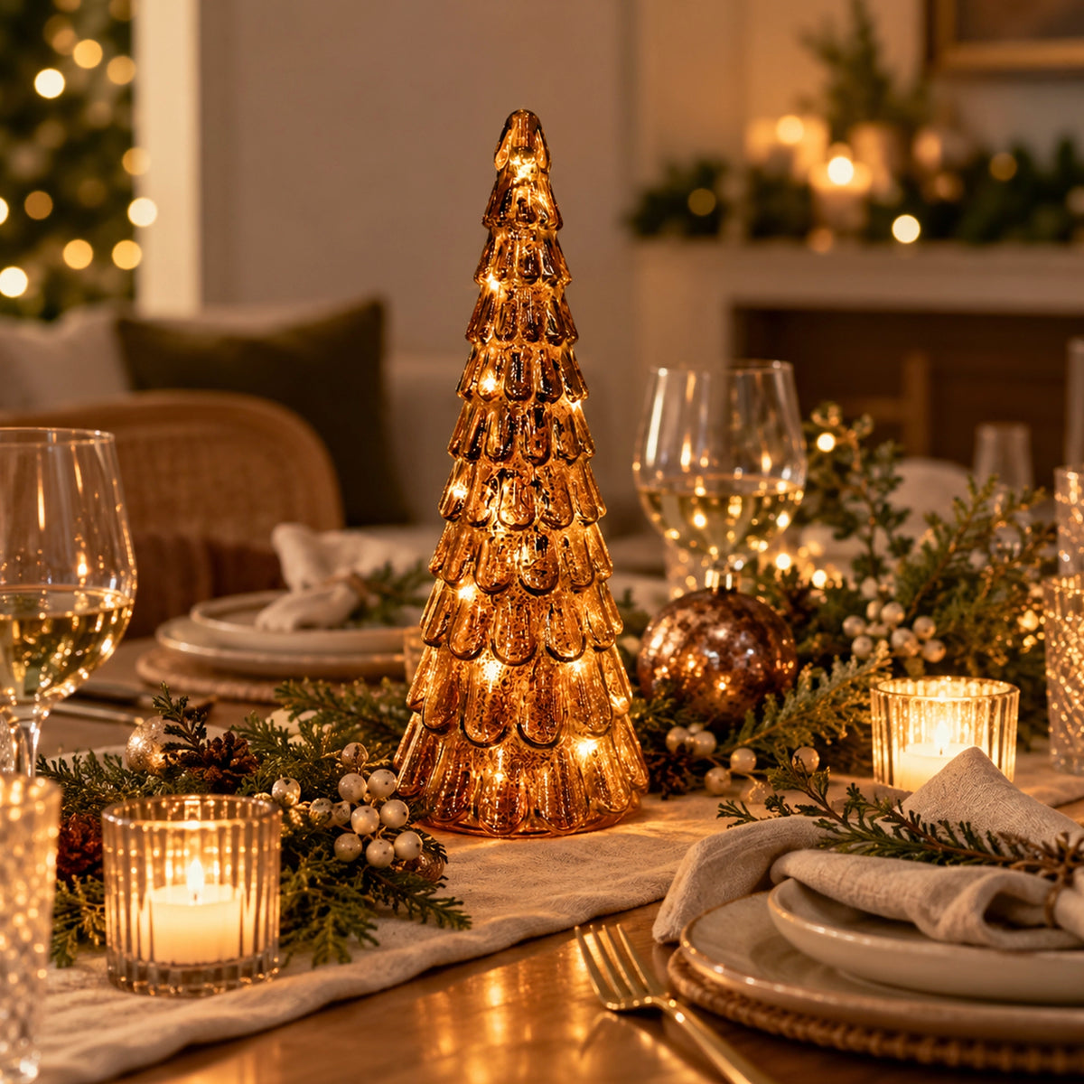 Frost Drop LED Table Top Glass Tree - Large Brown