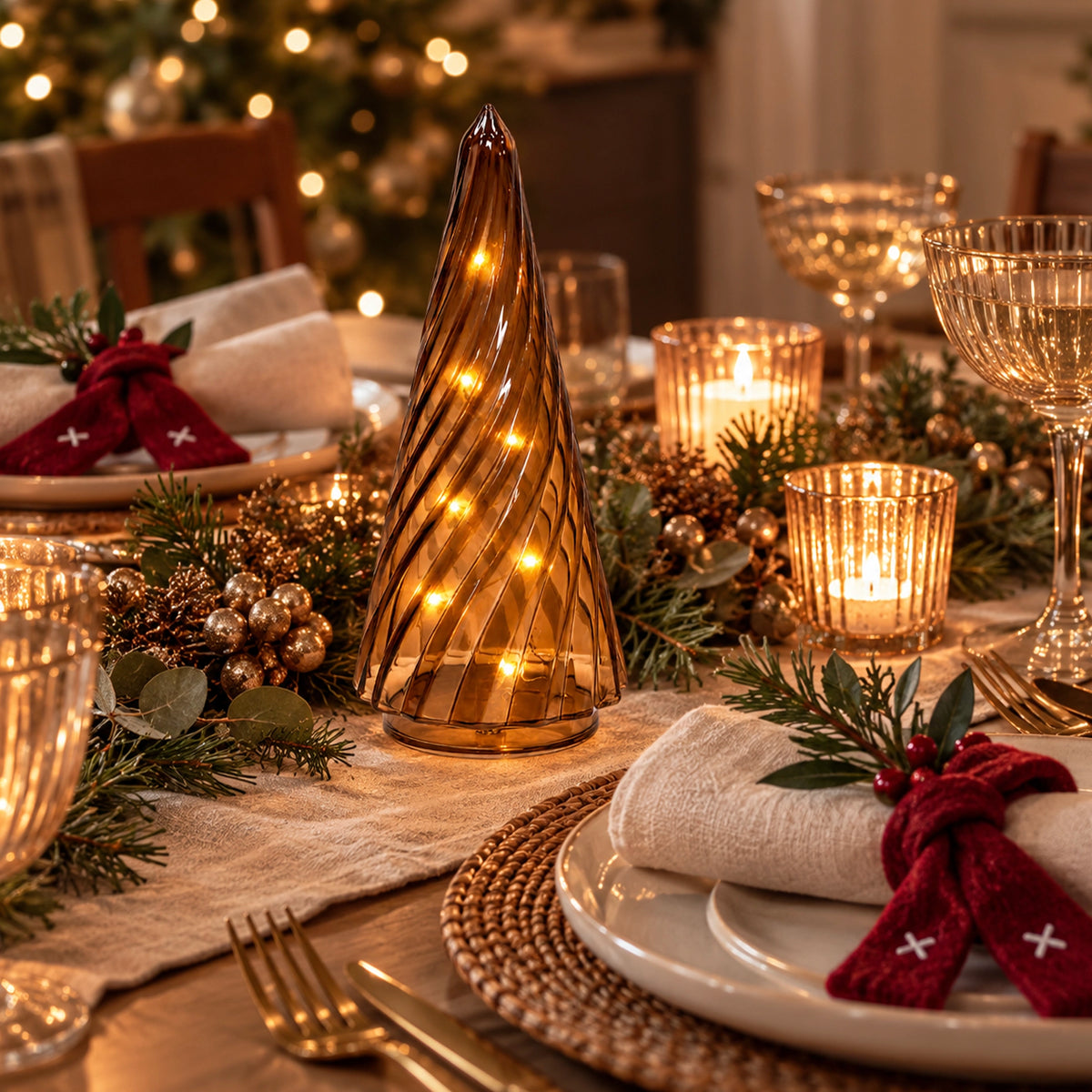 Frost Drop LED Table Top Glass Tree - Medium Espresso