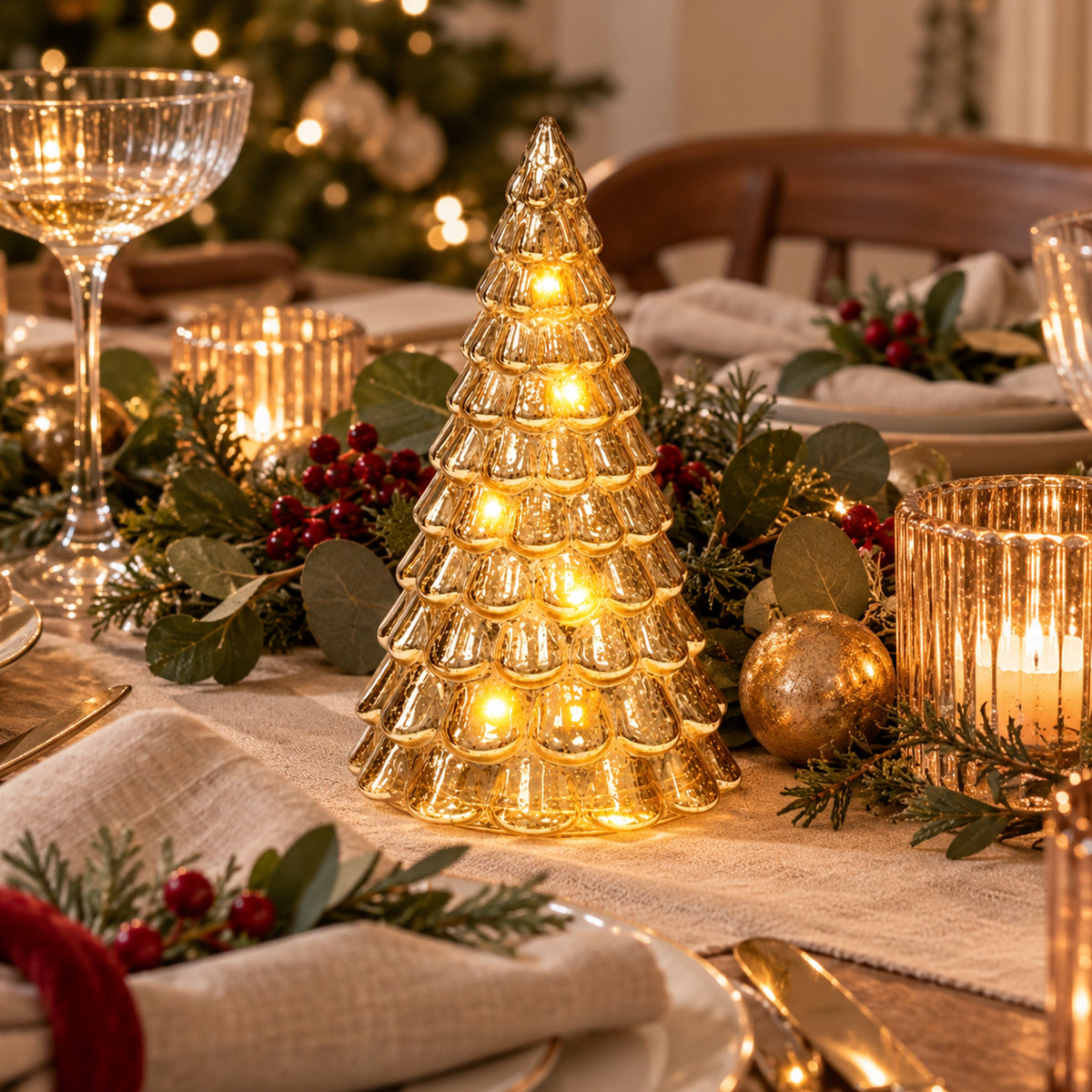 Frost Drop LED Table Top Glass Tree - Small Gold