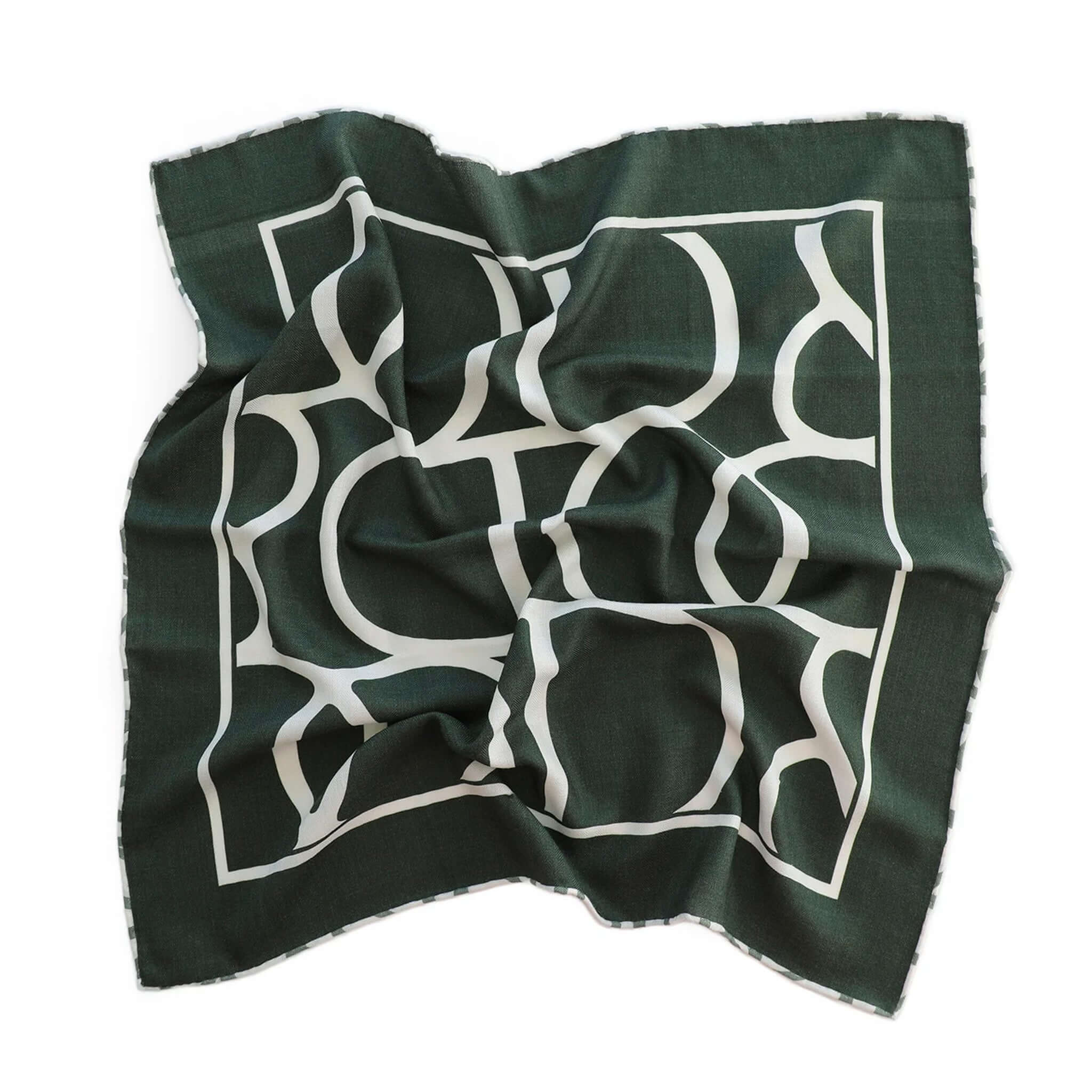 Alt Tag: Good & Co Heritage Neckerchief Wool & Silk Scarf - Forest, limited edition double-sided herringbone neck square scarf