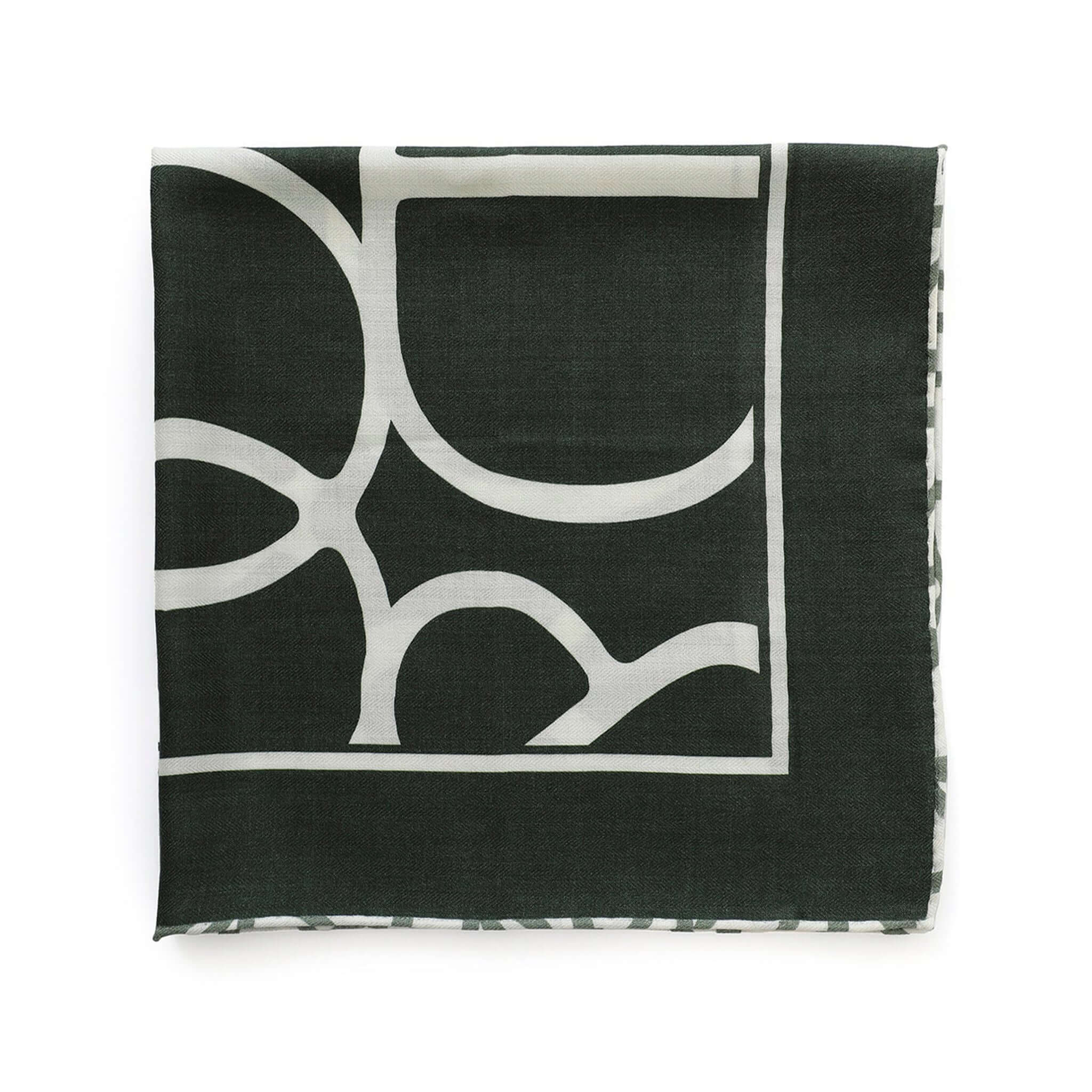 Alt Tag: Good & Co Heritage Neckerchief Wool & Silk Scarf - Forest folded neckerchief with geometric print, double-sided wool-silk blend