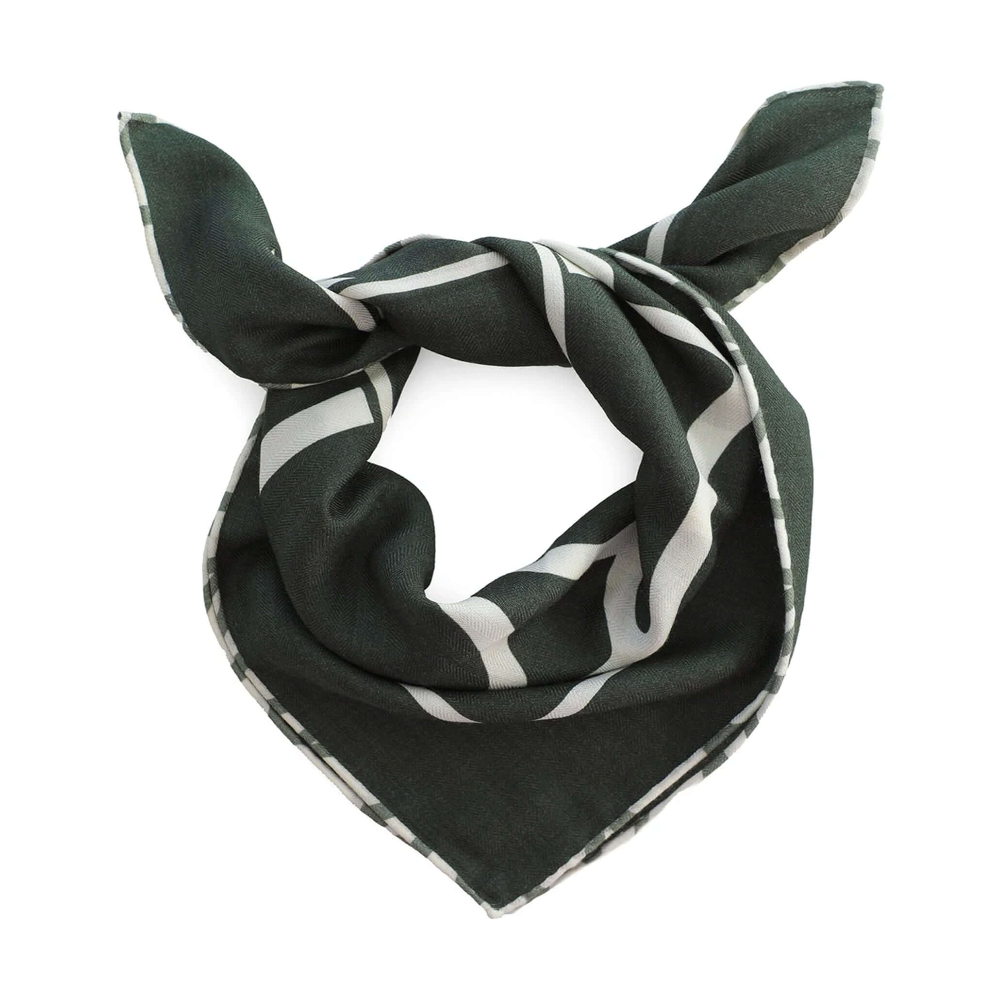 Alt Tag: Good & Co Heritage Neckerchief Wool & Silk Scarf - Forest, double-sided herringbone neckerchief in deep forest green with pattern