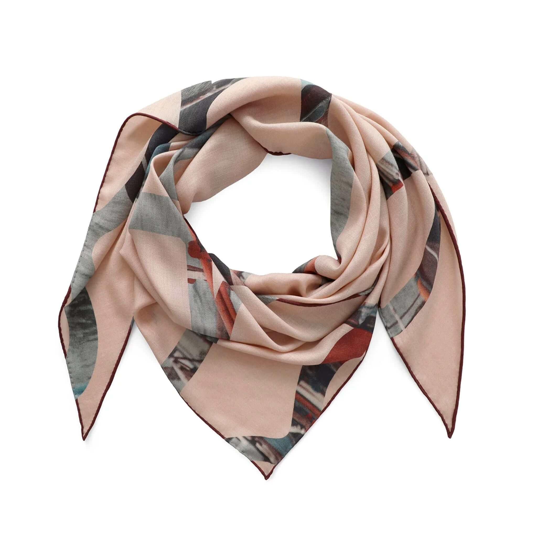 Alt Tag: Good & Co Heritage Triangle Wool & Silk Scarf - Blush oversized triangle scarf with heritage logo print and contrast hem