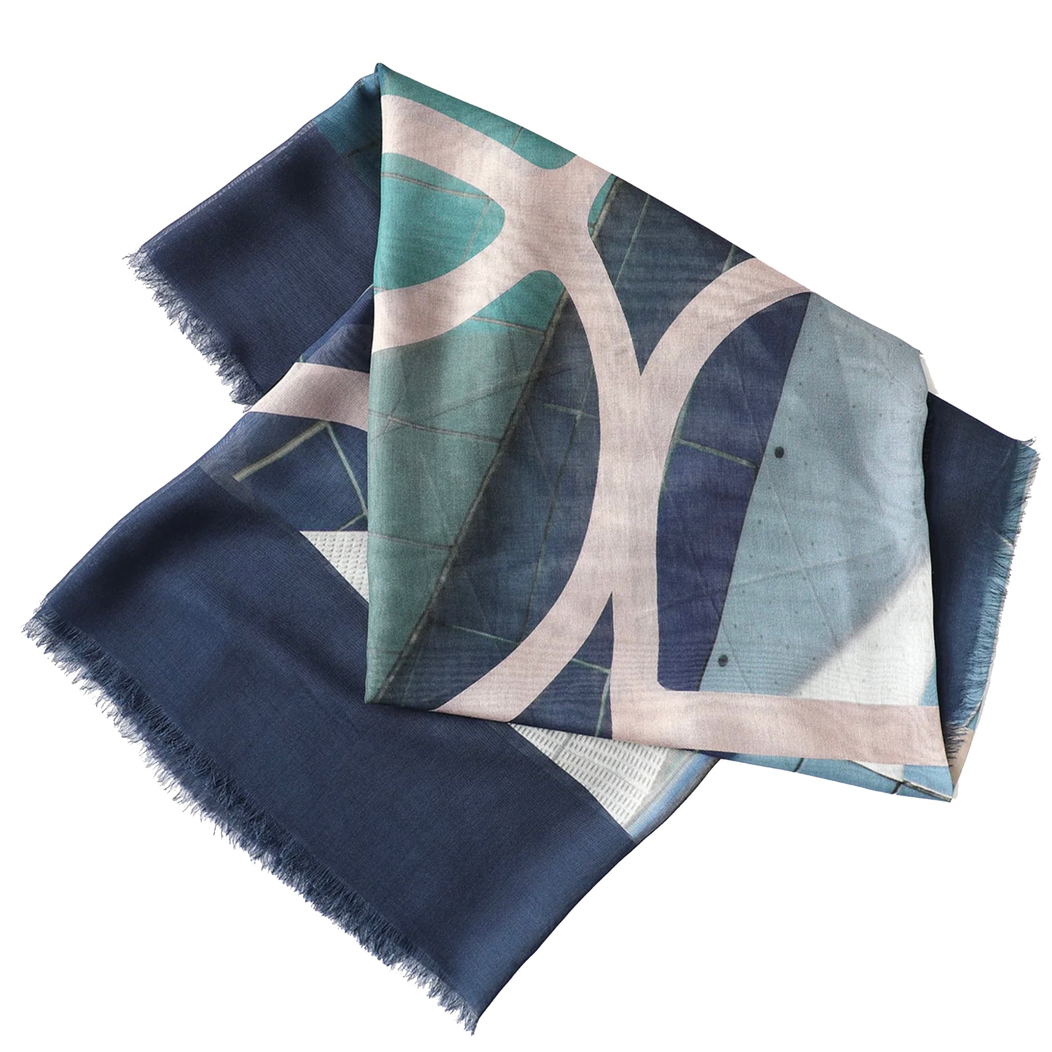 Folded fabric with geometric pattern on a white background