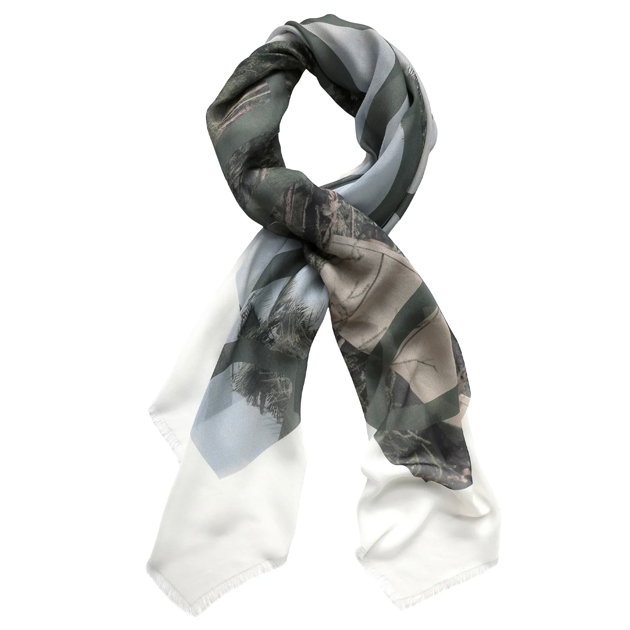 Scarf with gray and white pattern on a white background