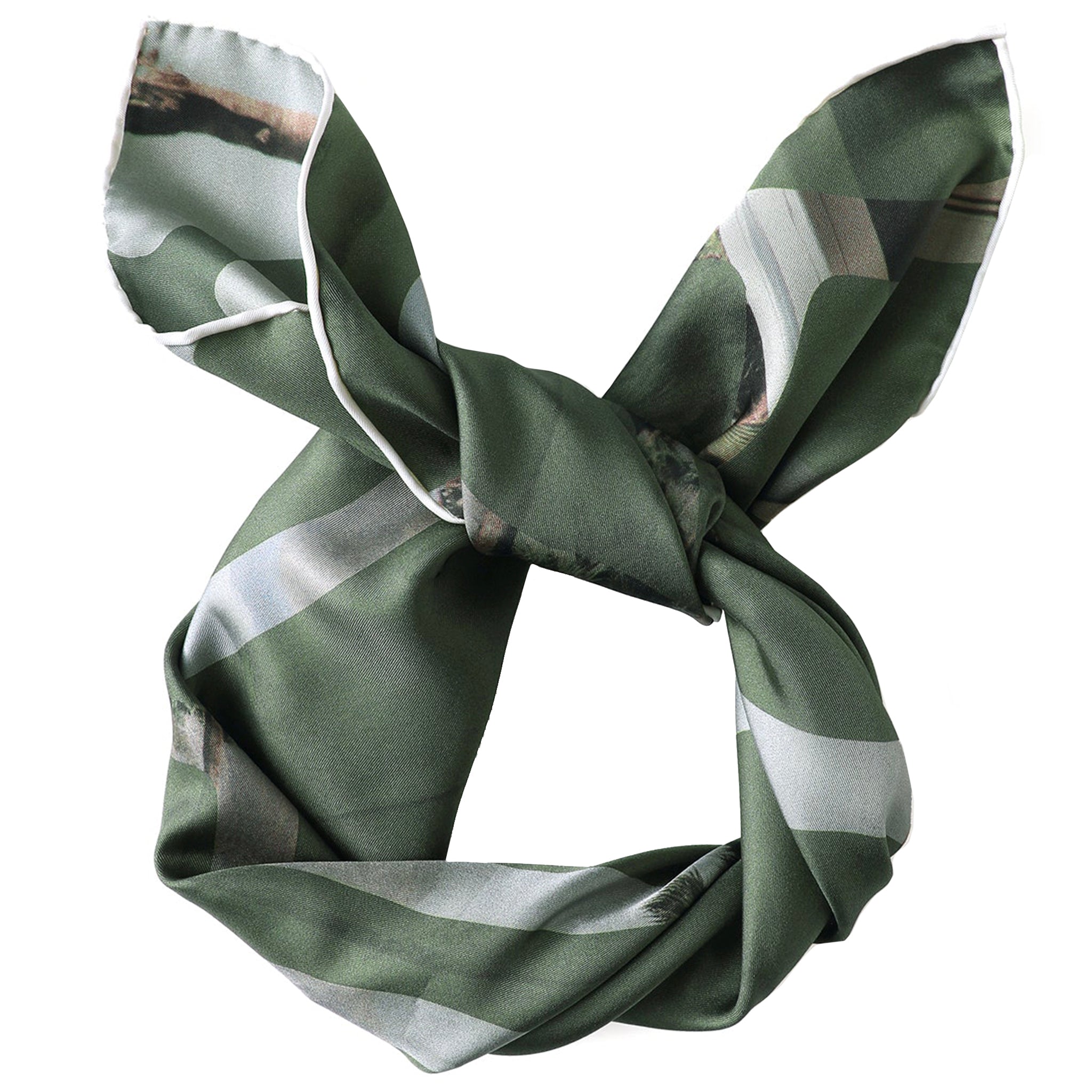Green and white striped bandana on a white background