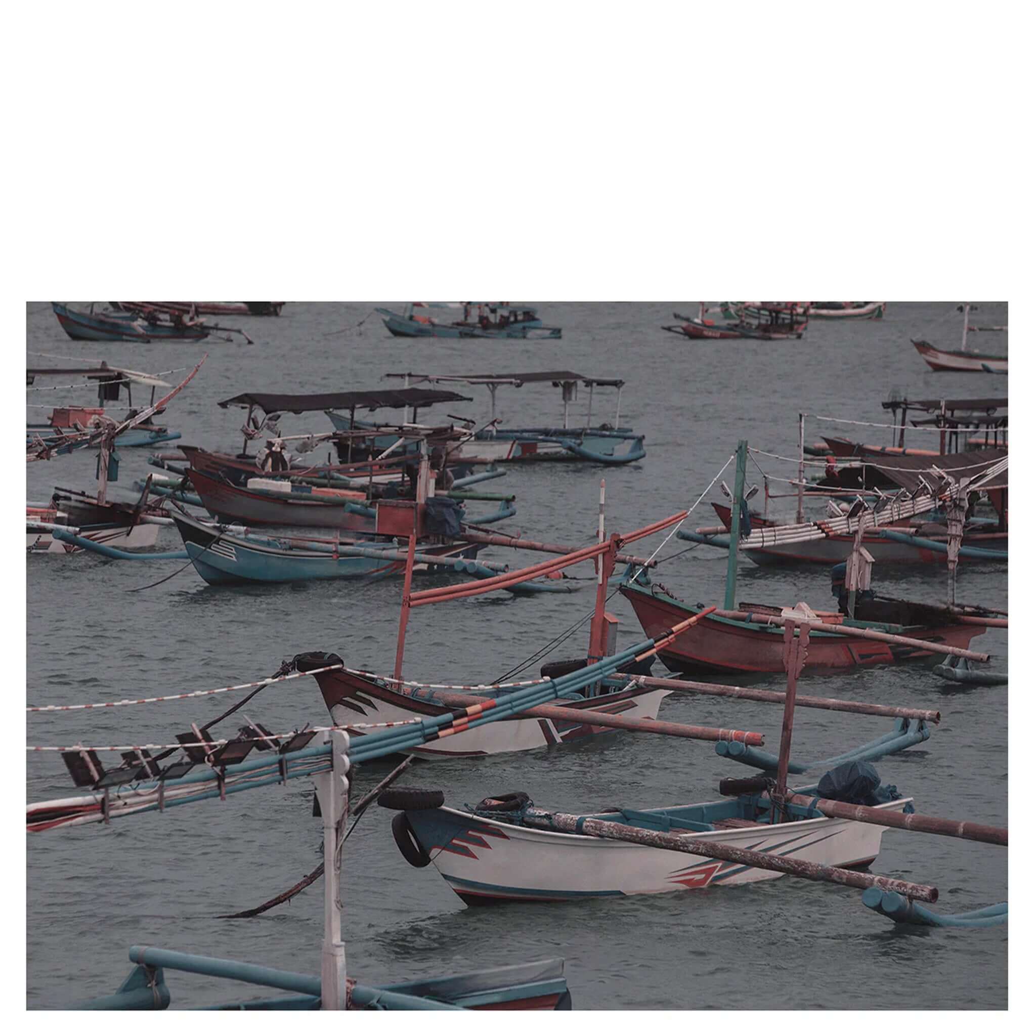 Good & Co Oversized Wool & Silk  Scarf - Jukung Boats with vivid traditional Balinese jukung fishing boats on shimmering island waters