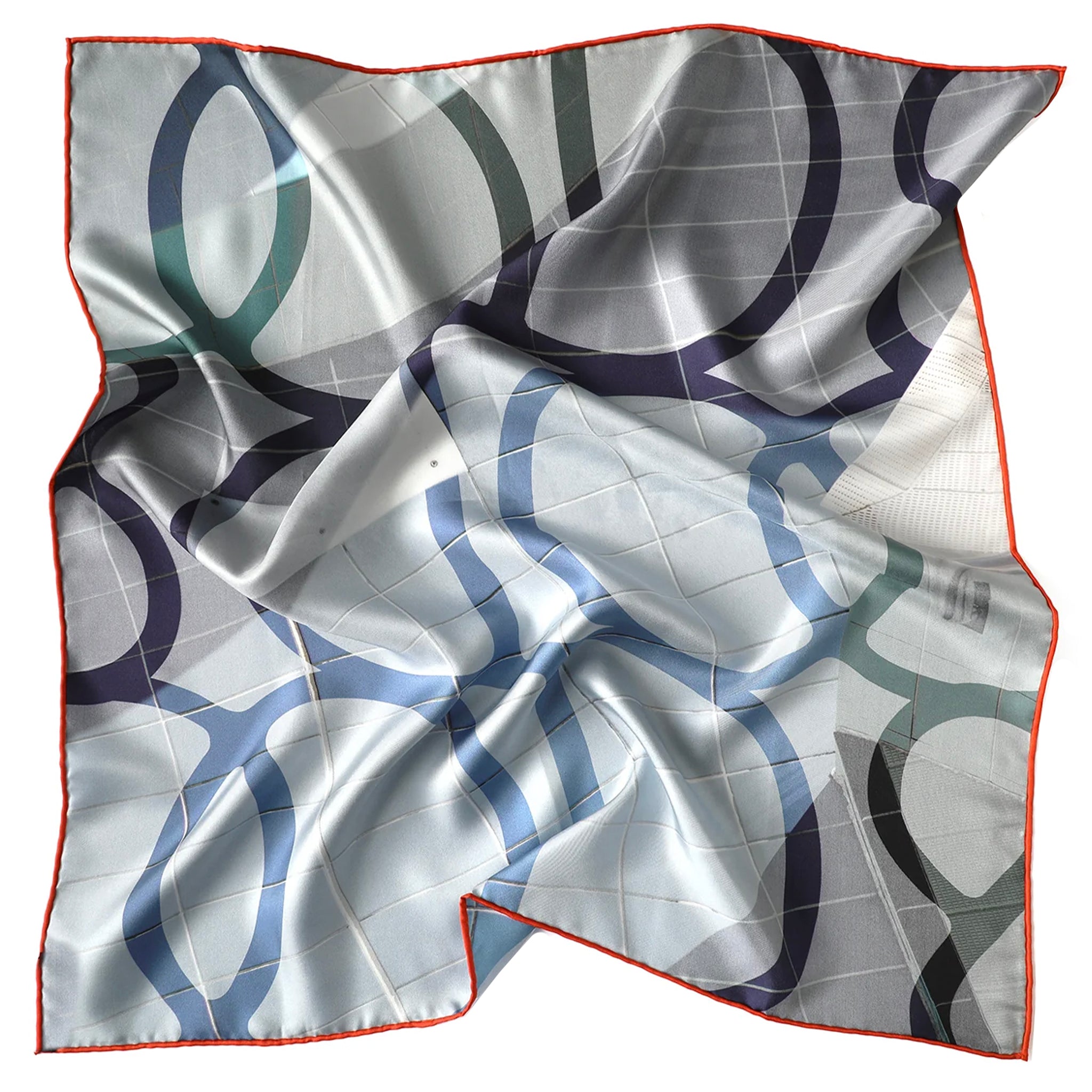 Silk scarf with geometric pattern on a white background