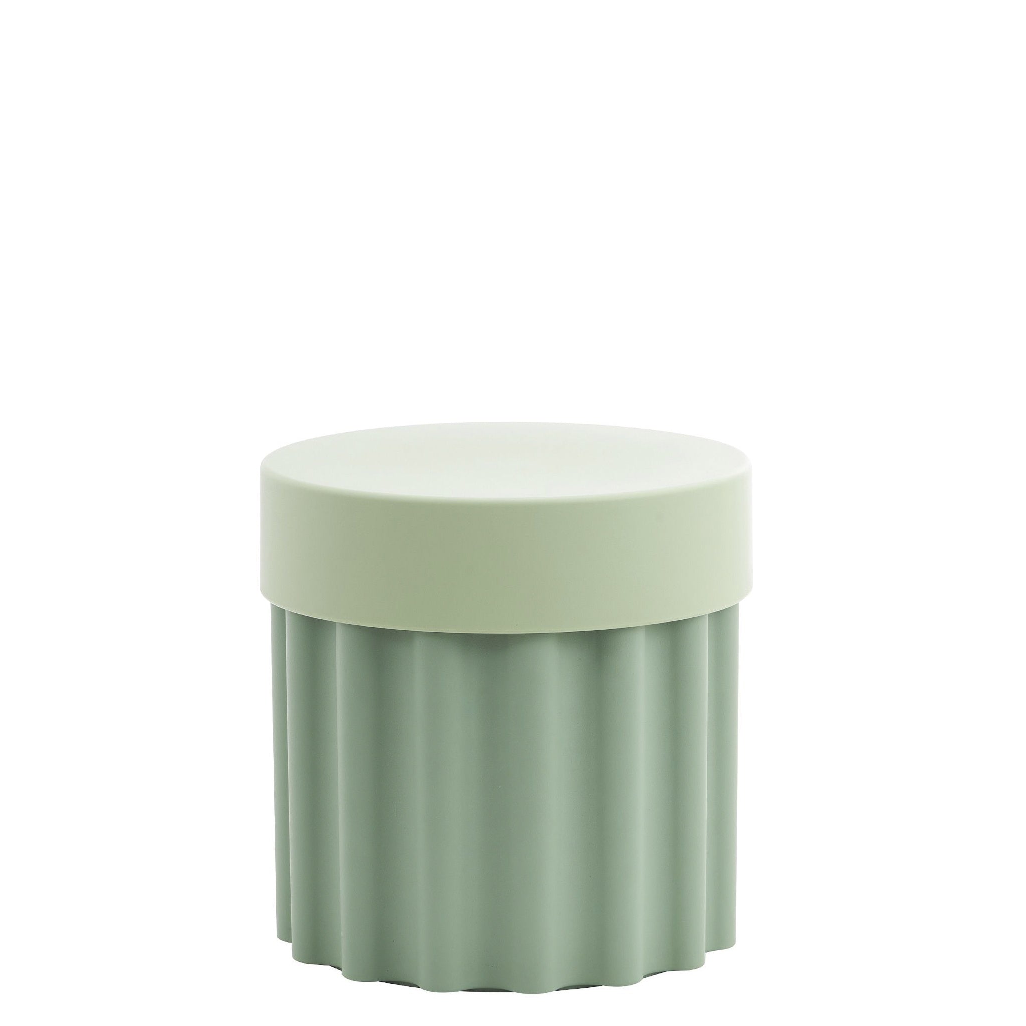 Harry Stool / Side Table in Green on a white background.