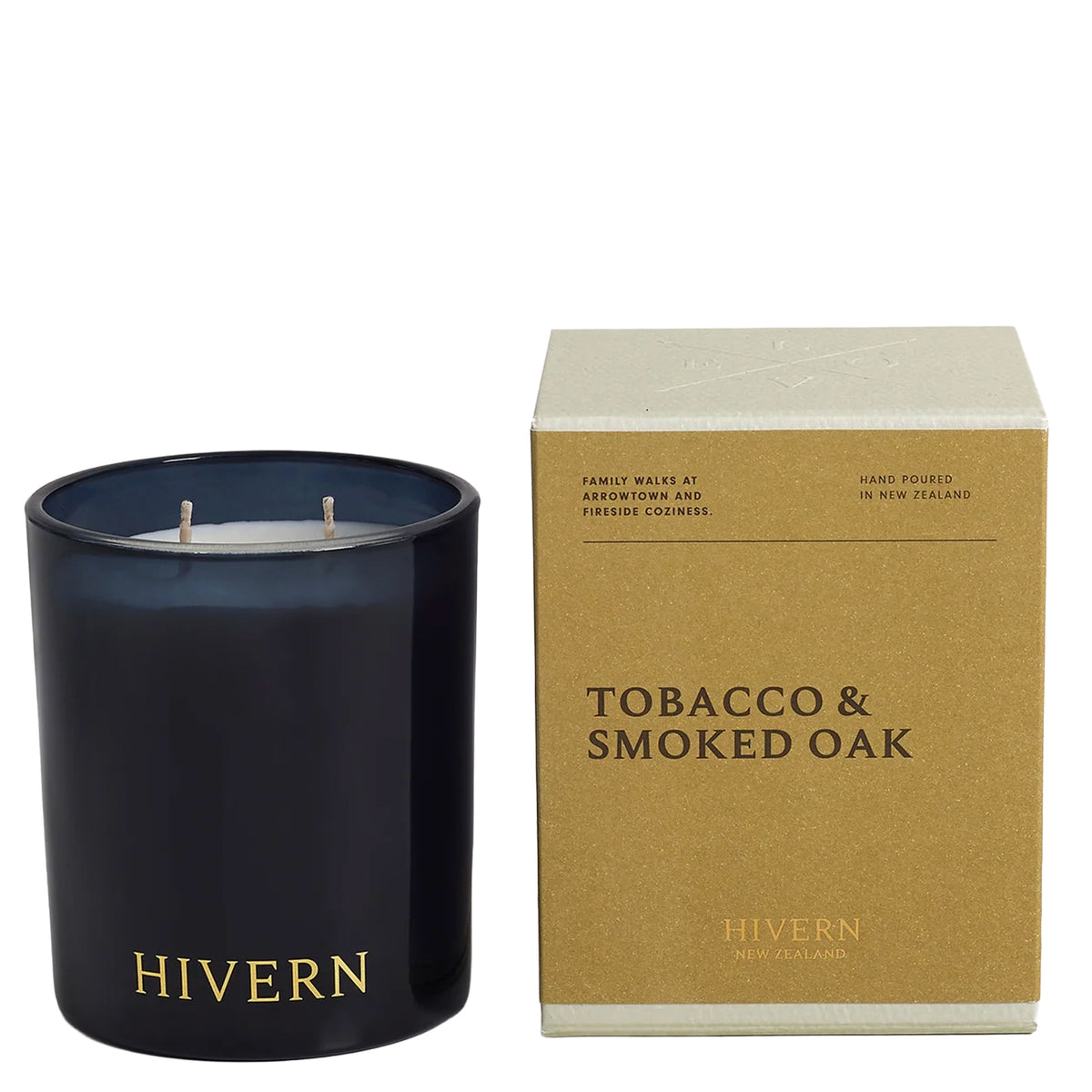 Hivern Candle - Tobacco & Smoked Oak, 300g soy candle in a dark glass vessel with gift box