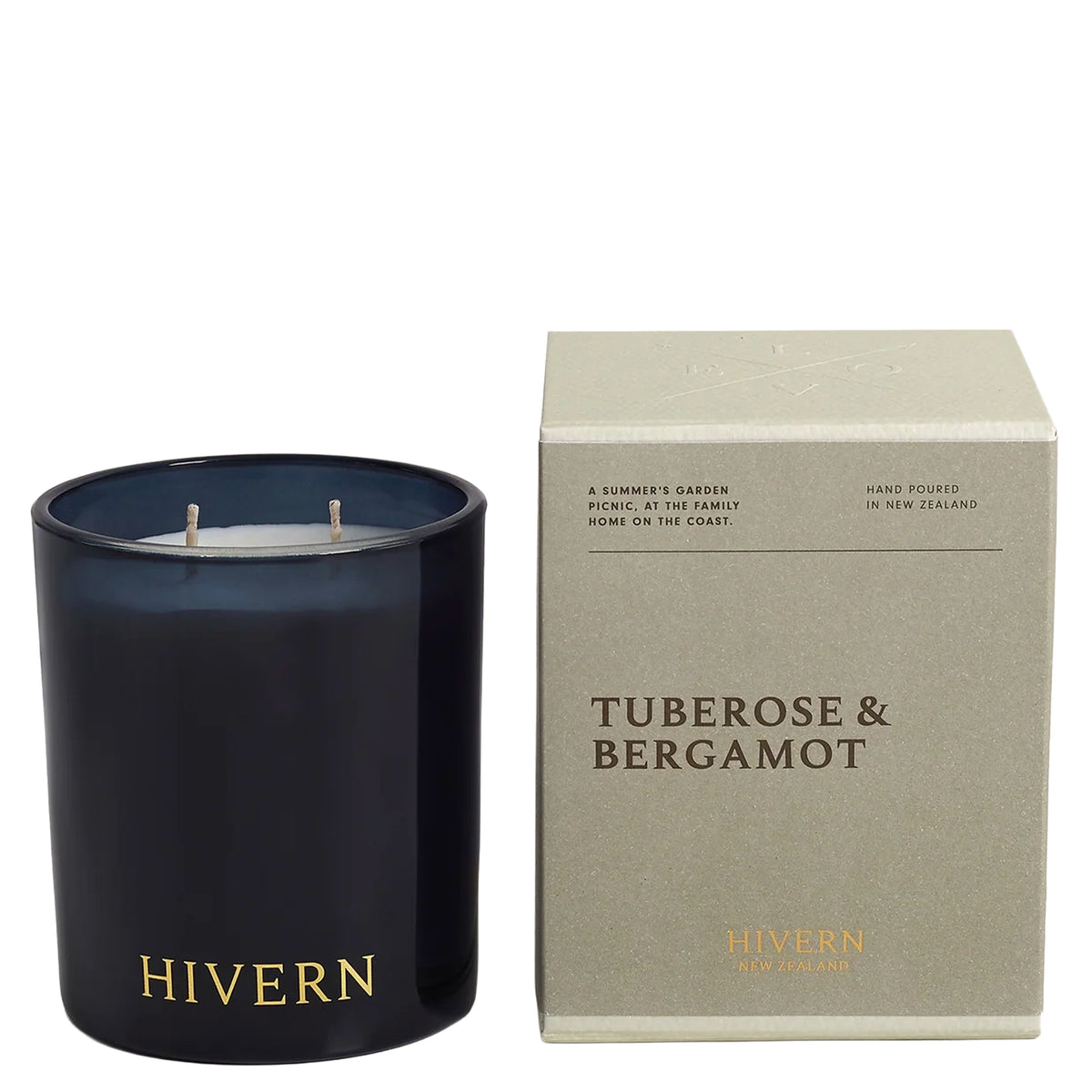 Hivern Candle - Tuberose & Bergamot, 300g soy candle in a dark glass vessel with gift box