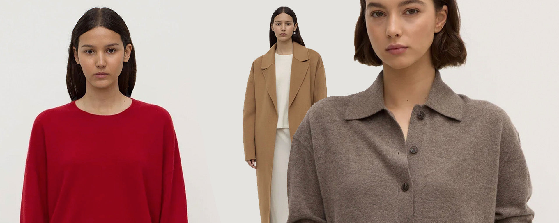 Three women wearing different outfits against a white background