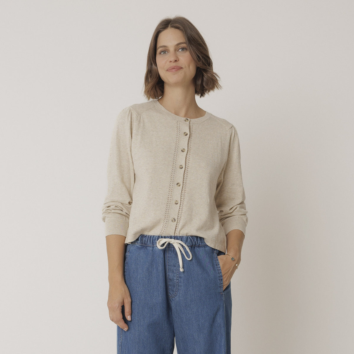 Indi & Cold Organic Cotton Cardigan - Beige