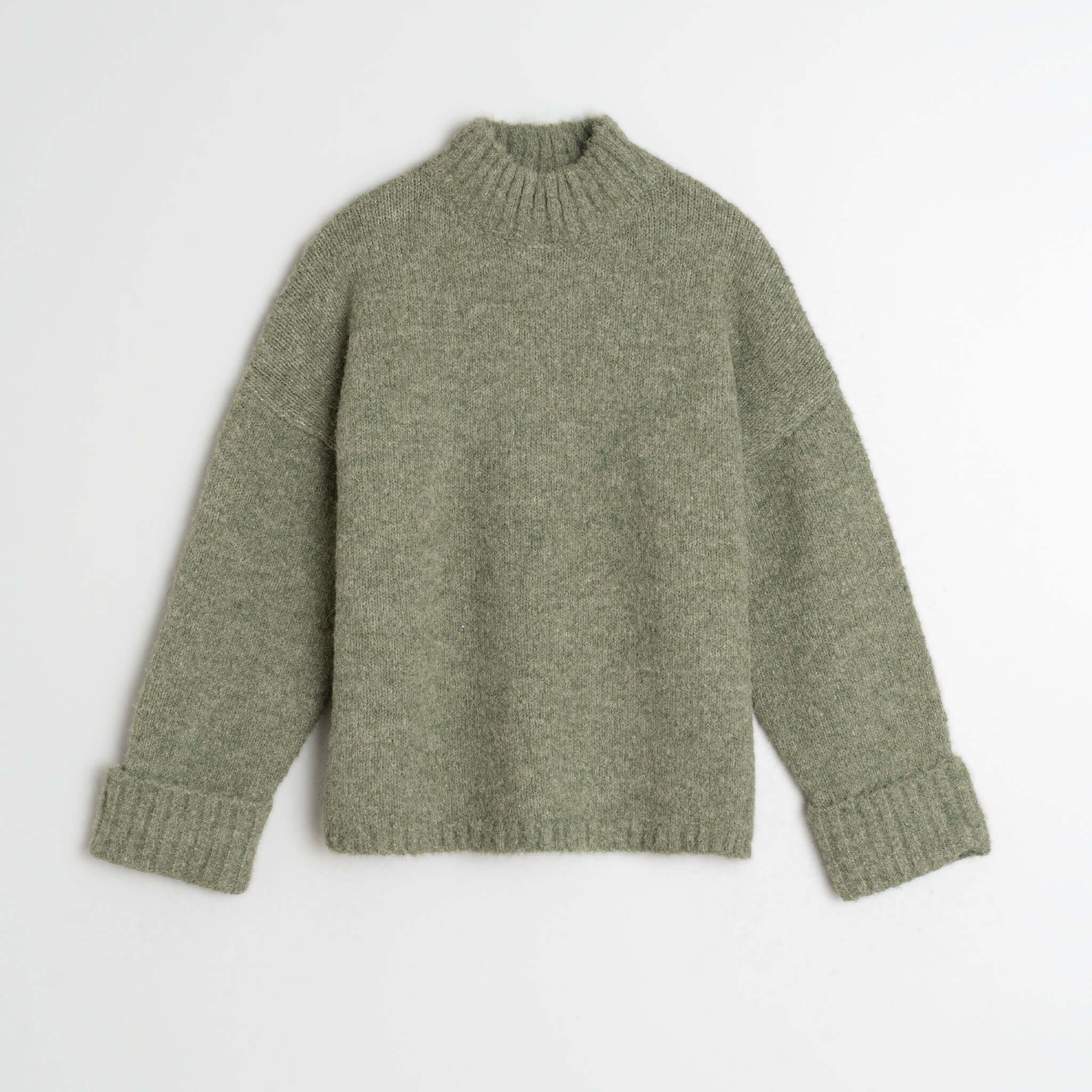 Indi & Cold Perkins Collar Jersey - Mint relaxed dropped-shoulder knit sweater with Perkins collar, soft loose fit, perfect for layering