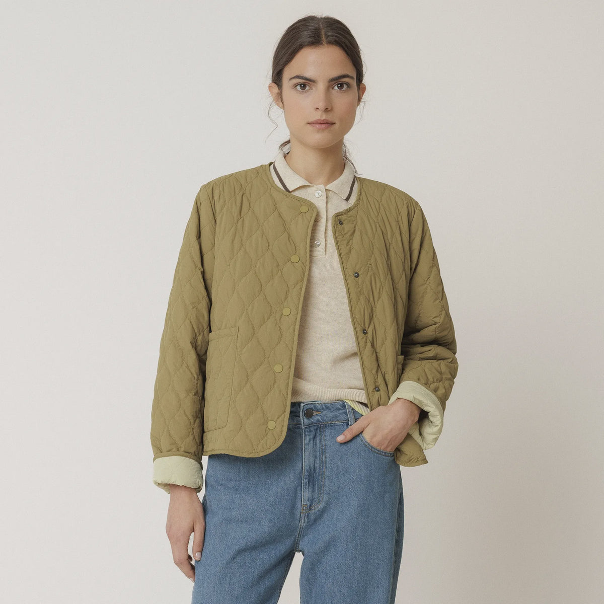 Indi & Cold Reversible Quilted Coat - Khaki