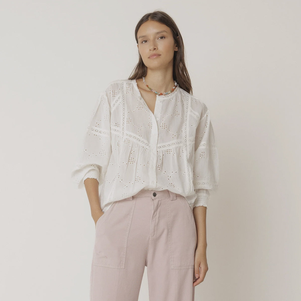 Indi & Cold Schiffli Embroidered Shirt - White
