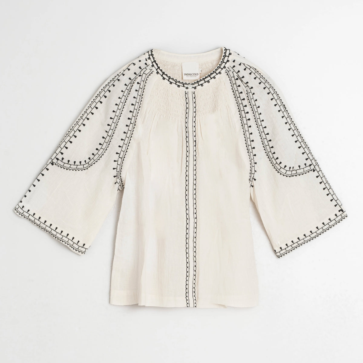 Indi & Cold Bell Sleeve Embroidered Shirt - Ecru