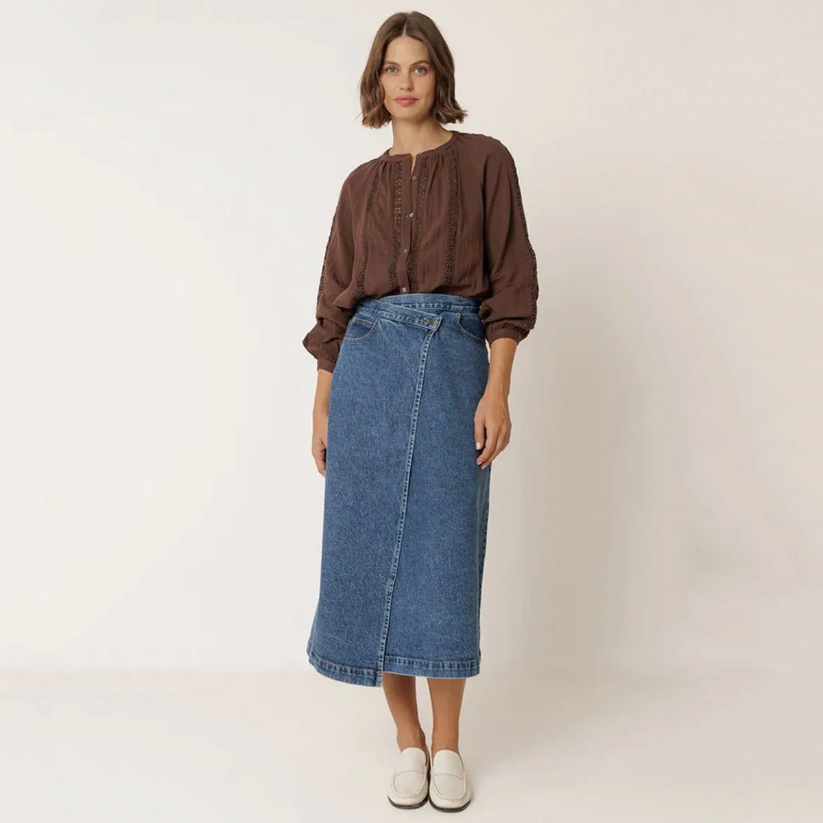 Indi & Cold Double Gauze Lace Shirt - Chocolate