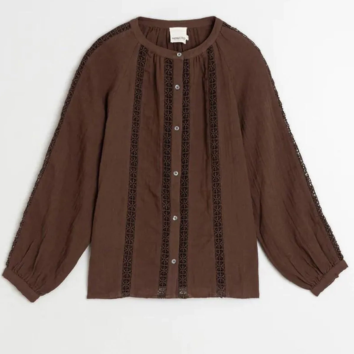 Indi & Cold Double Gauze Lace Shirt - Chocolate