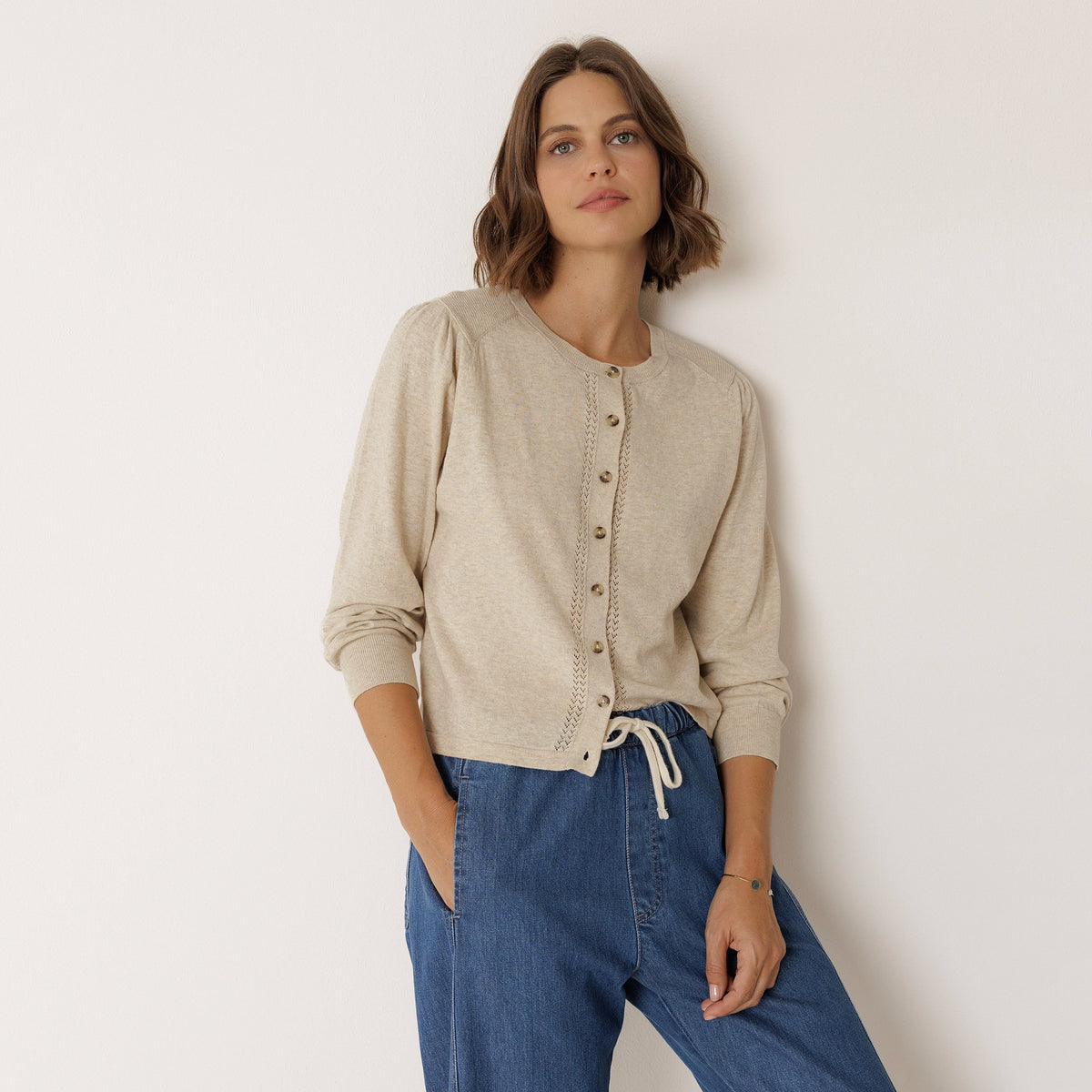 Indi & Cold Organic Cotton Cardigan - Beige