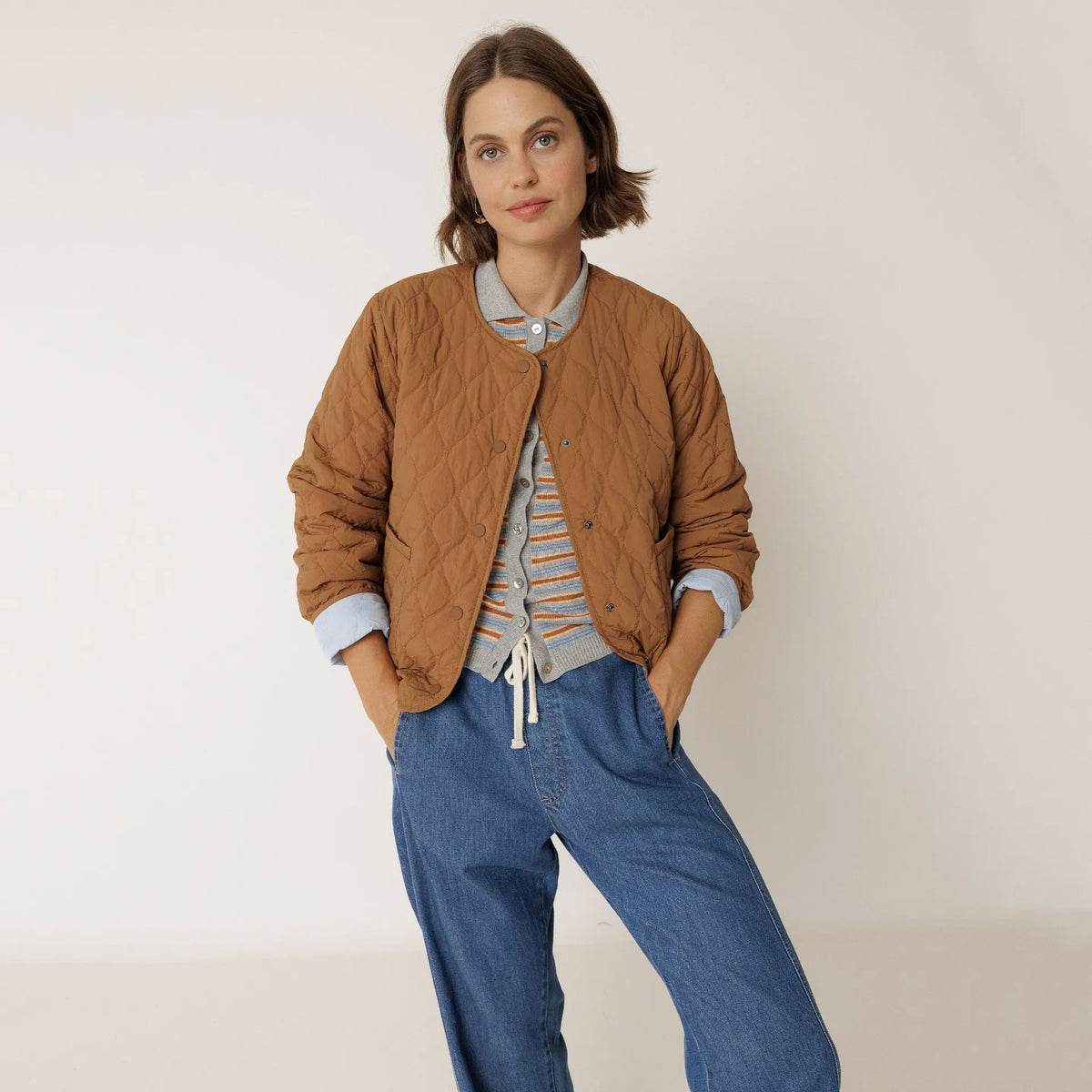 Indi & Cold Reversible Quilted Coat - Almond