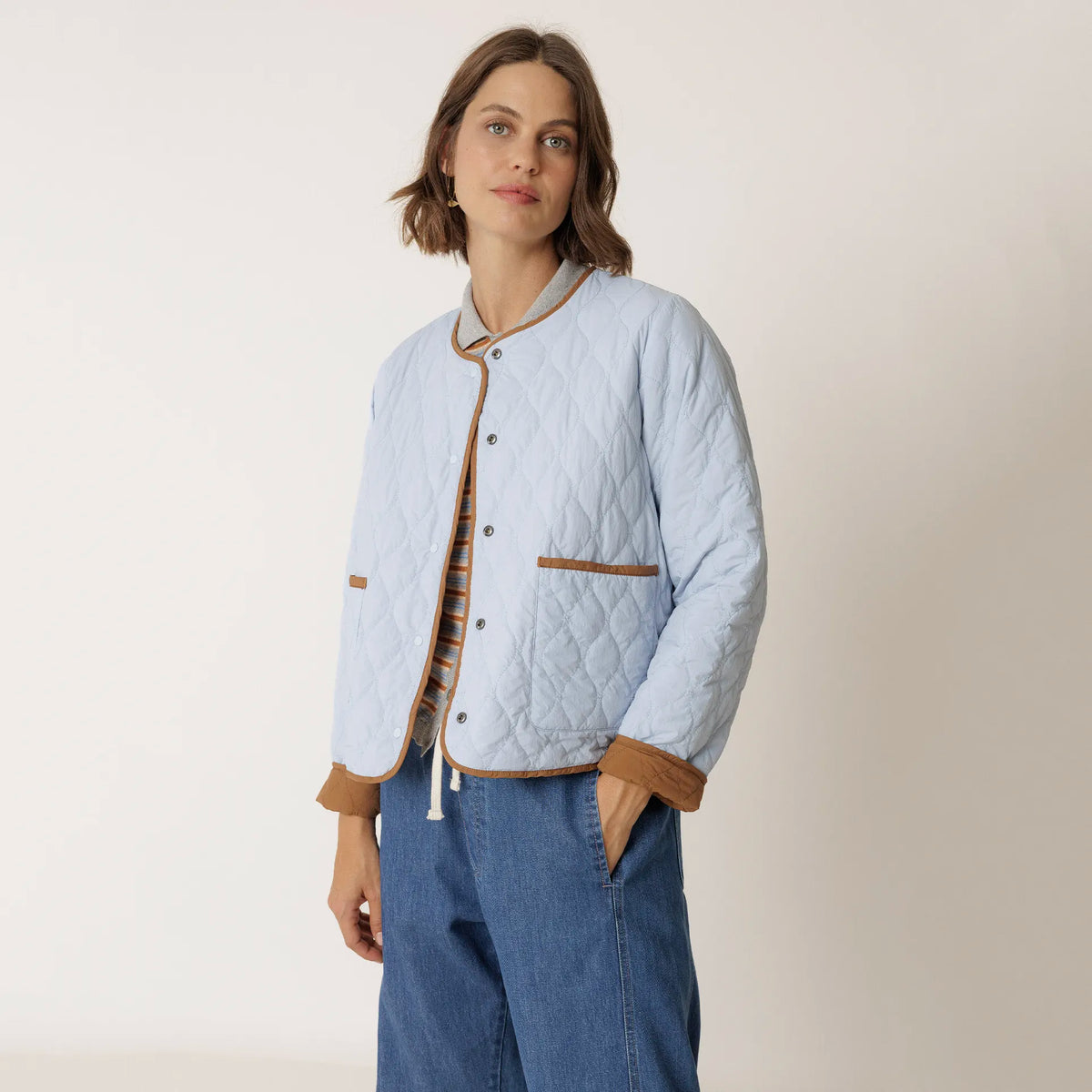 Indi & Cold Reversible Quilted Coat - Almond
