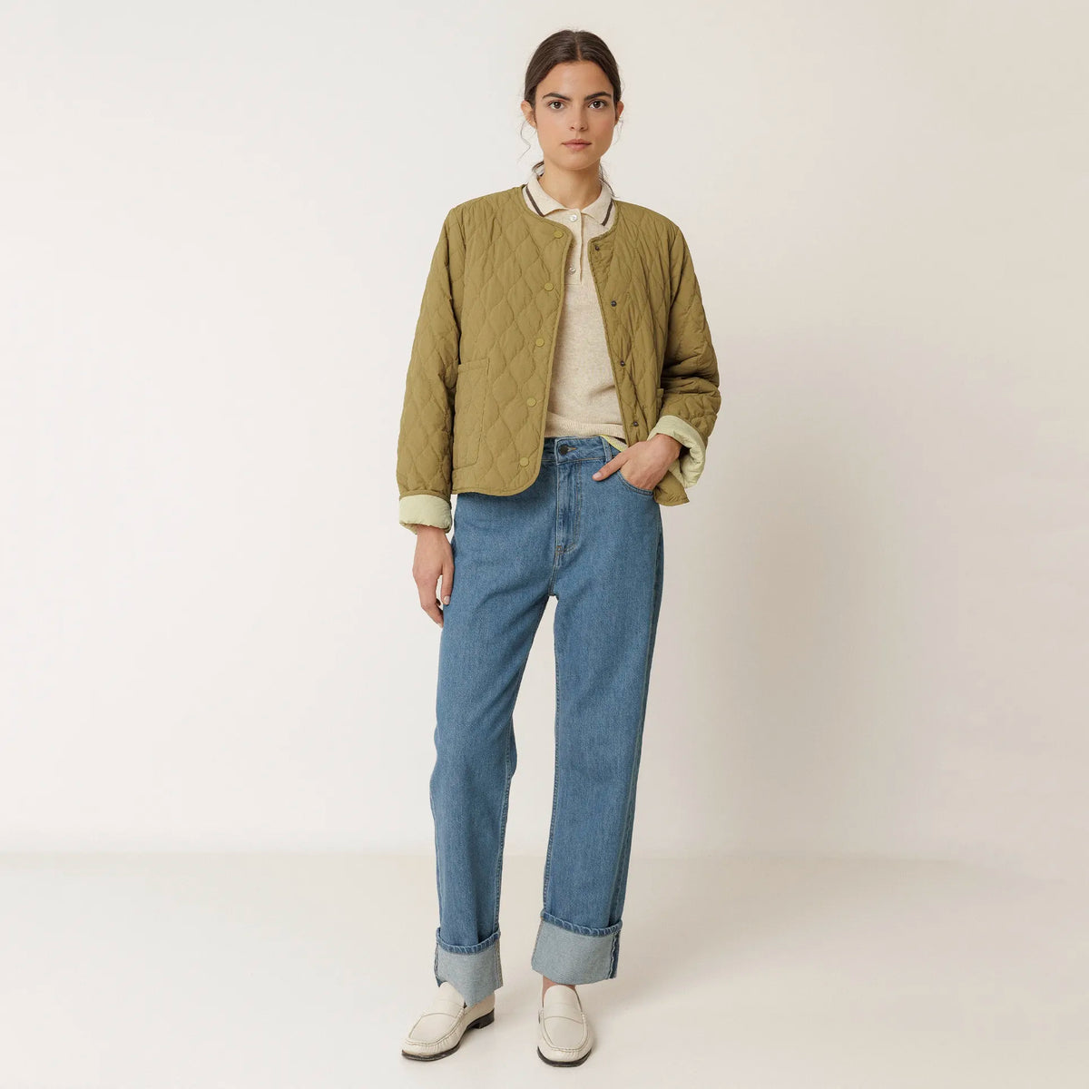 Indi & Cold Reversible Quilted Coat - Khaki