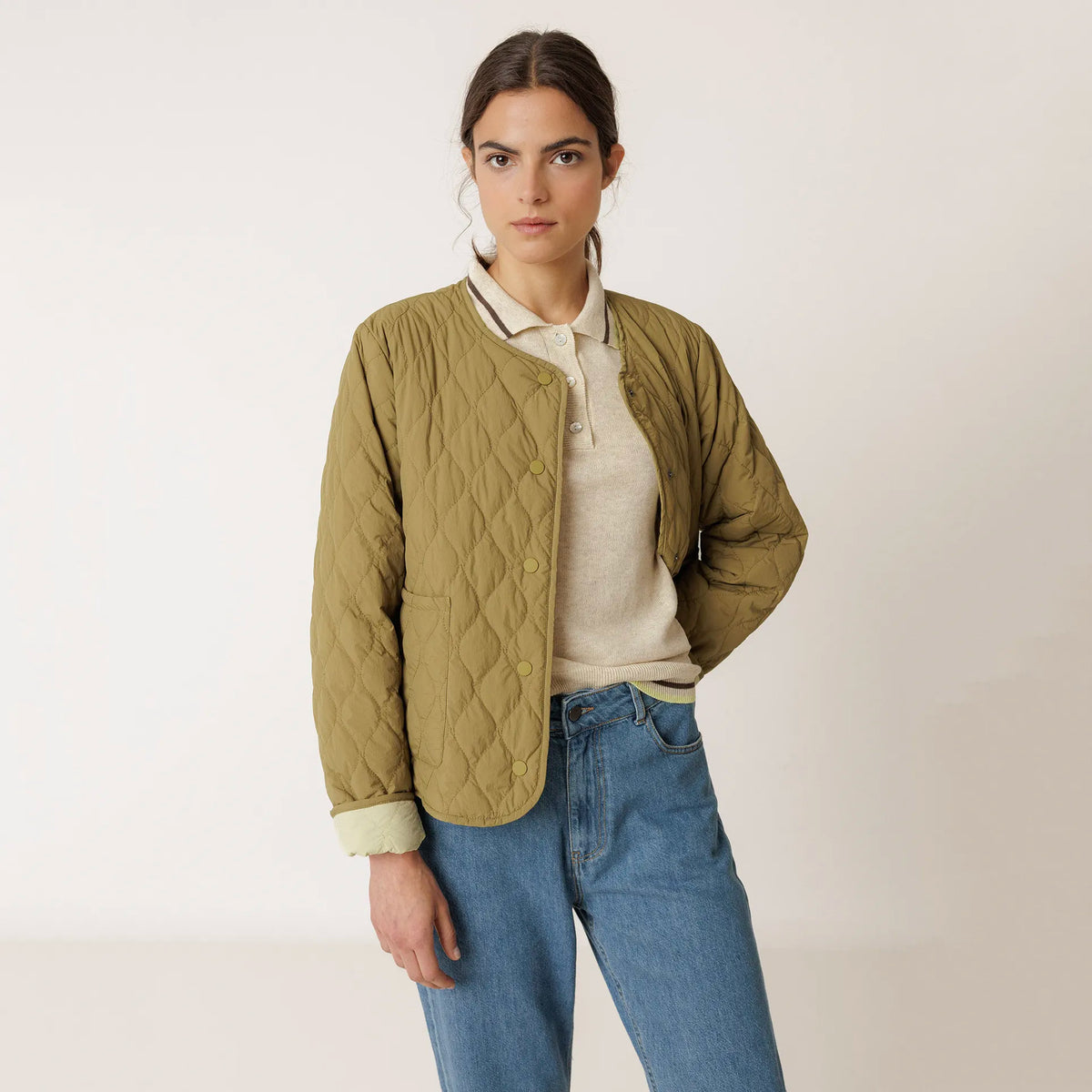 Indi & Cold Reversible Quilted Coat - Khaki