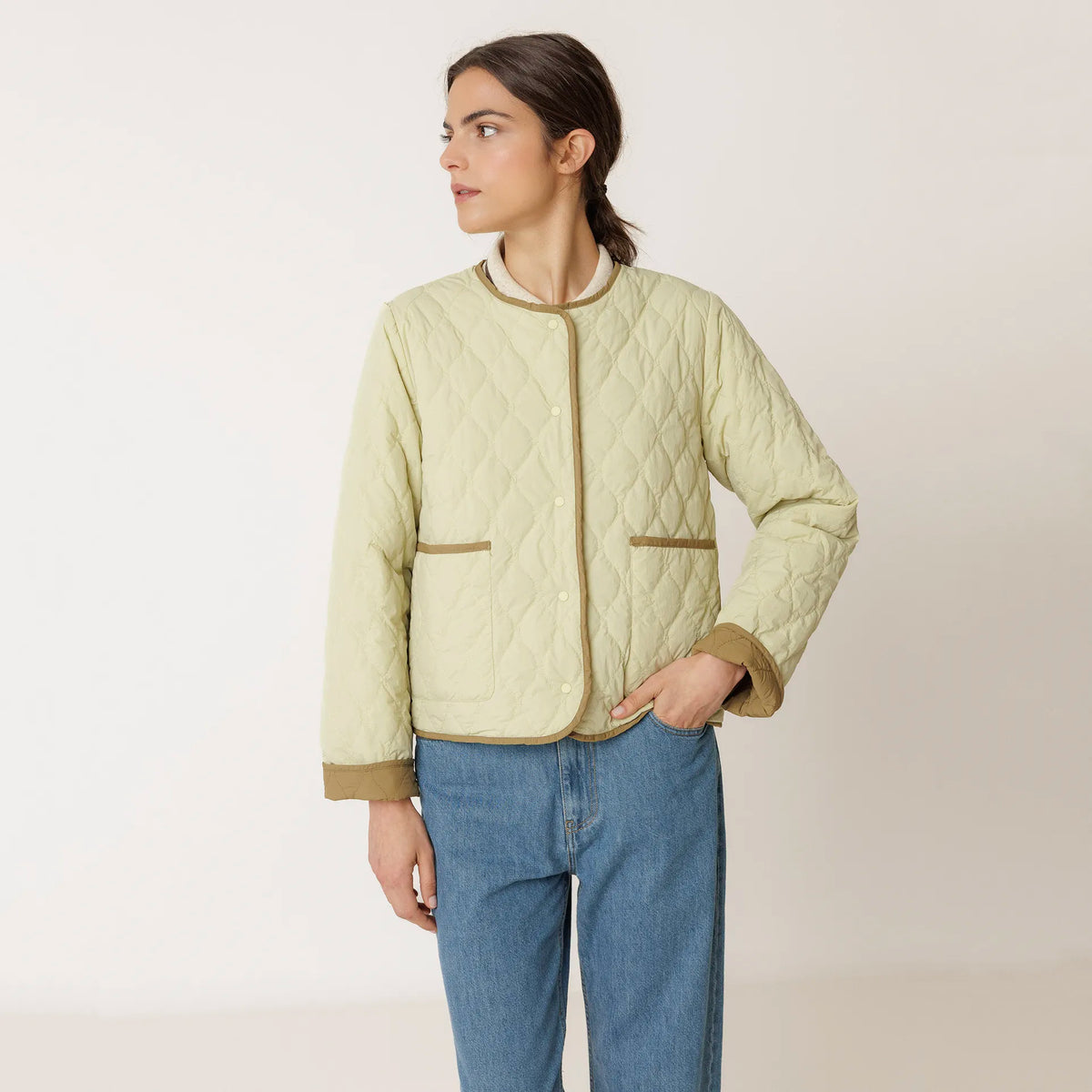 Indi & Cold Reversible Quilted Coat - Khaki