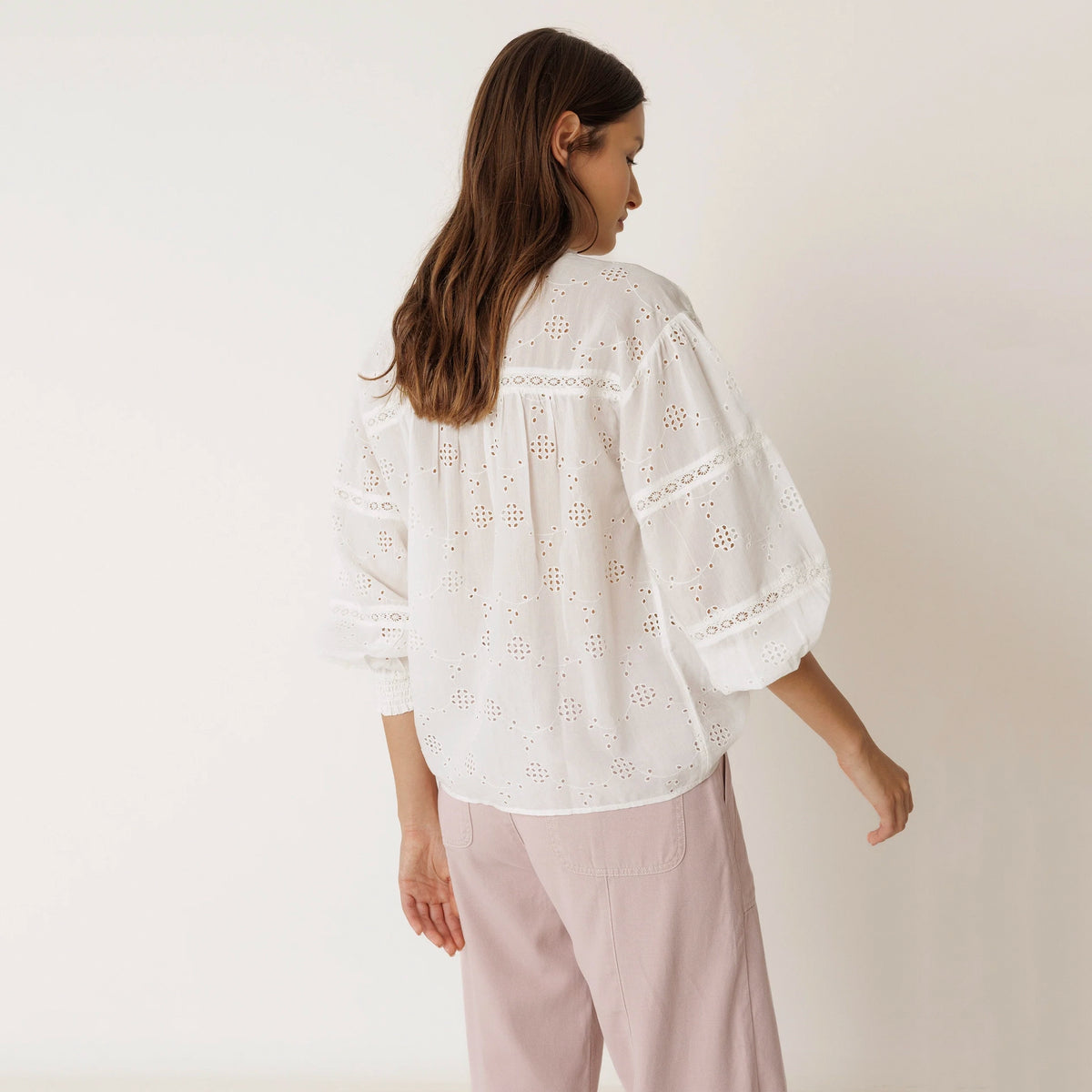 Indi & Cold Schiffli Embroidered Shirt - White