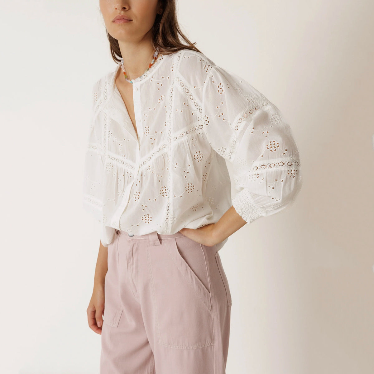 Indi & Cold Schiffli Embroidered Shirt - White