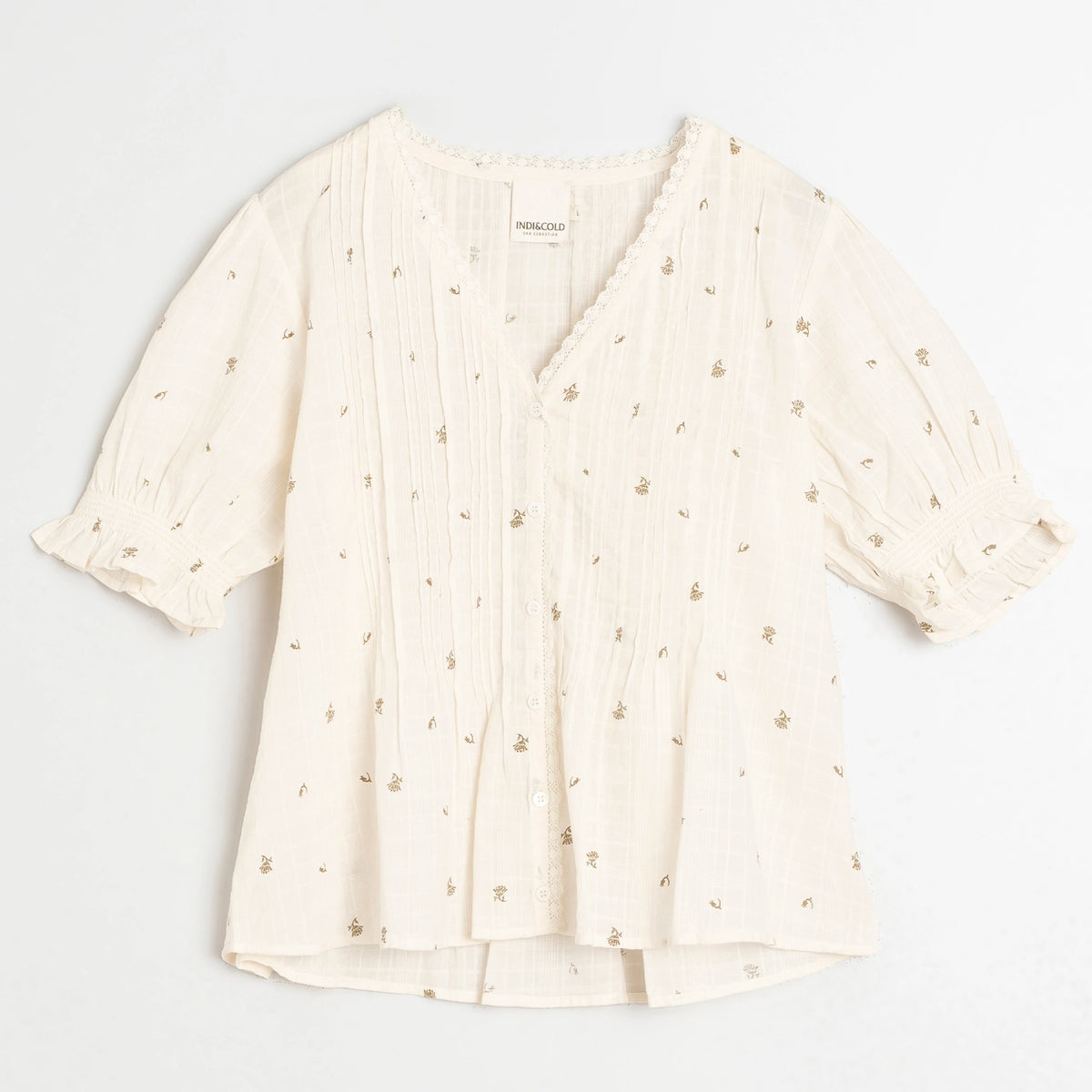 Indi & Cold Short Sleeve Elastic Shirt - Ecru