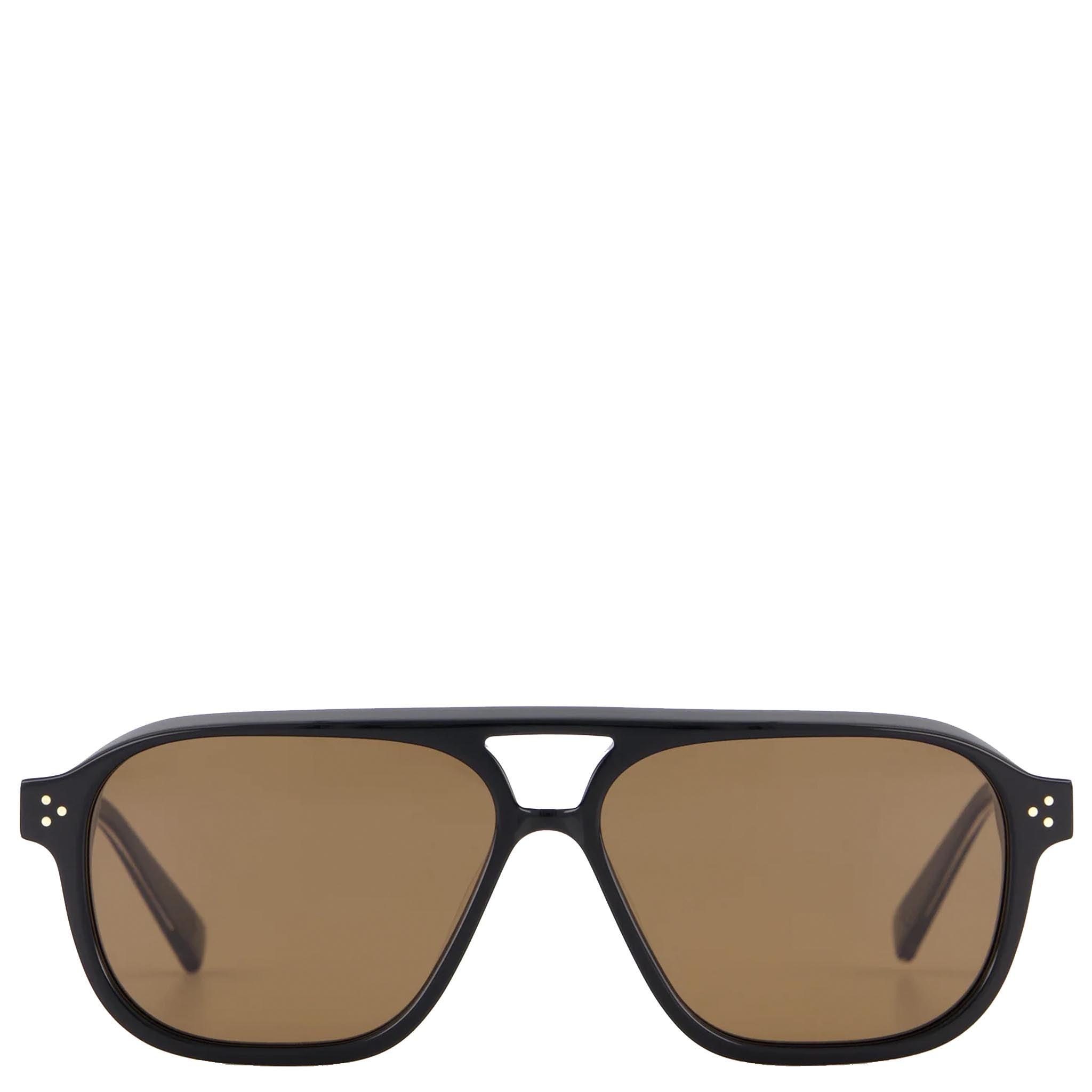 Black sunglasses with brown lenses on a white background