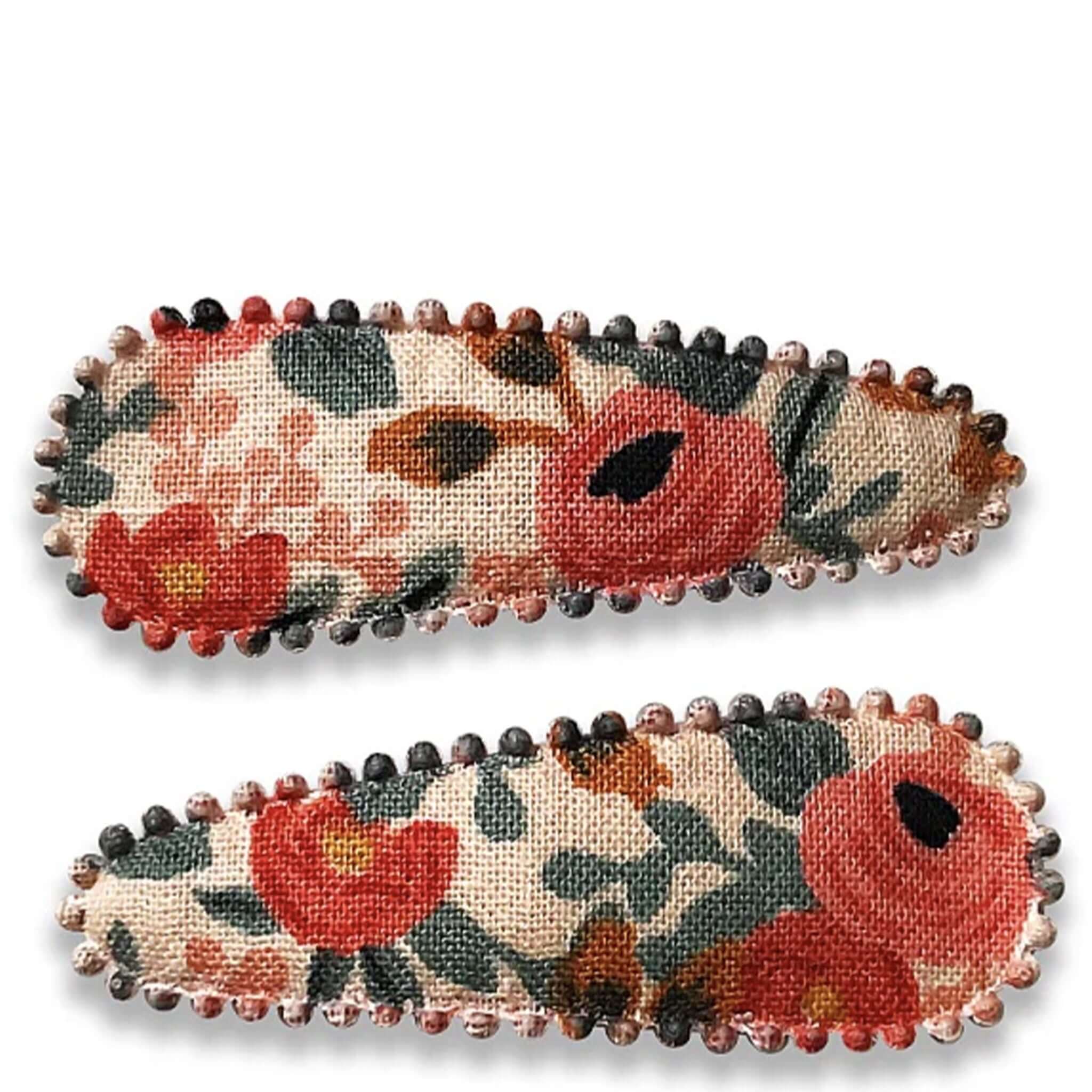 Josie Joan's Hair Clip Set - Anna fabric-covered snap clips with floral Liberty London print and scalloped edge detail, set of two