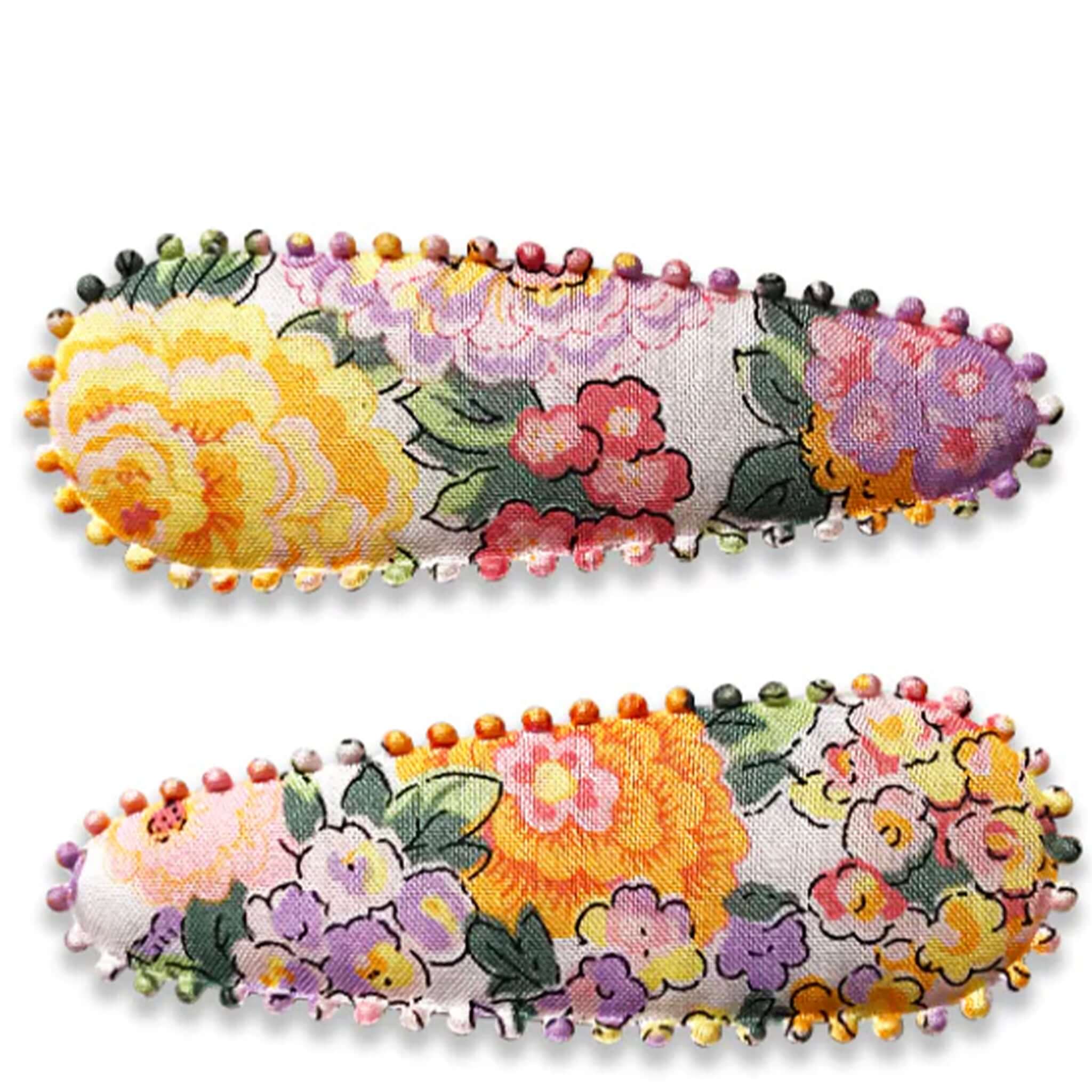 Alt Tag: Josie Joan's Hair Clip Set - Audrey fabric-covered snap clips with scalloped edge, Liberty London floral print set of two