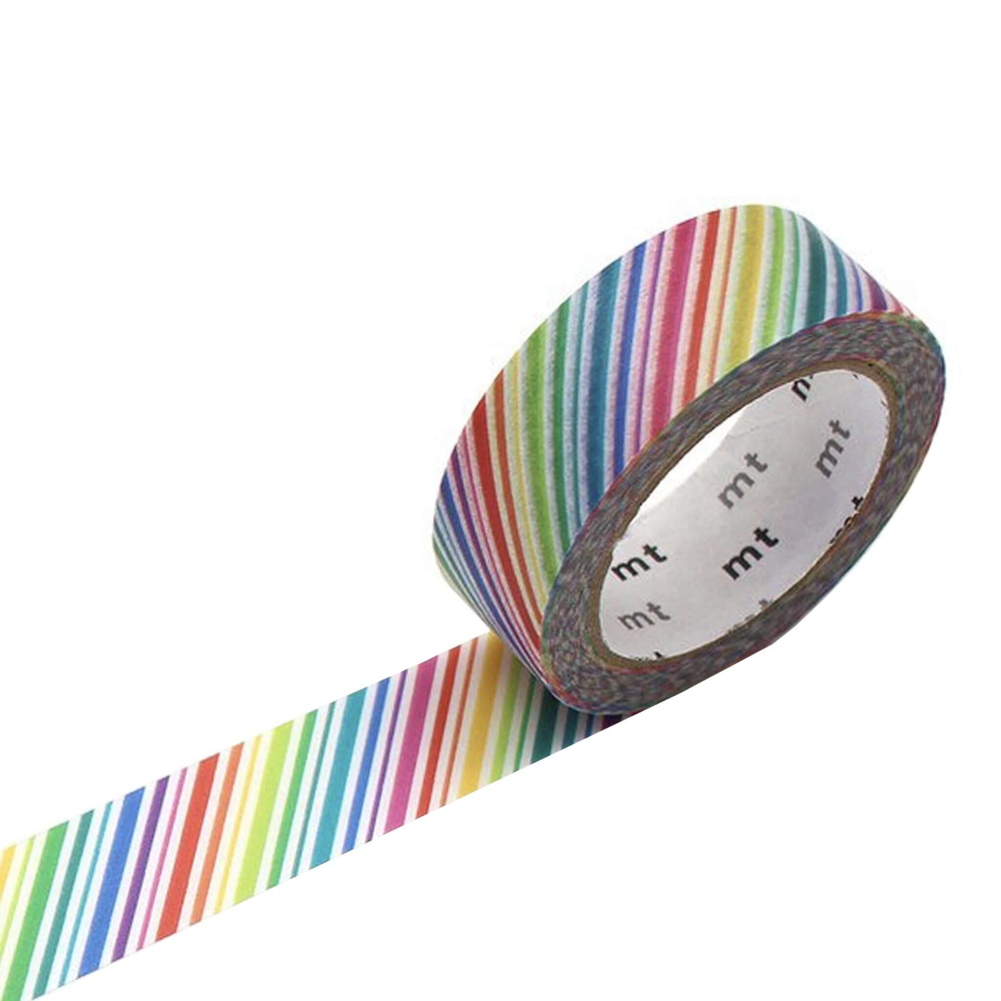 Alt Tag: Kamoi Kakoshi Japan MT Washi Tape - Rainbow Stripe rainbow stripe masking tape roll for gift wrapping, crafts, envelopes, wall decor
