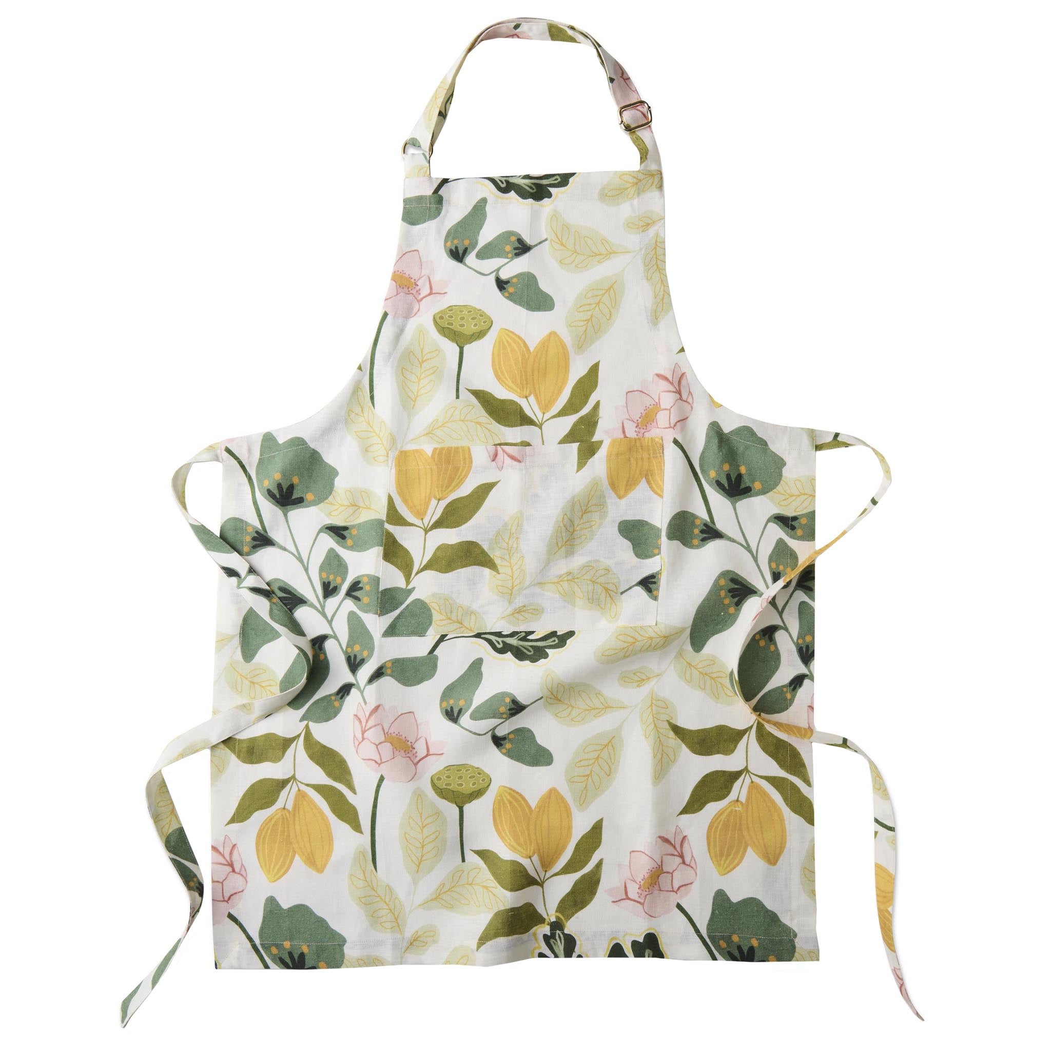 Floral apron with yellow and green leaves on a white background