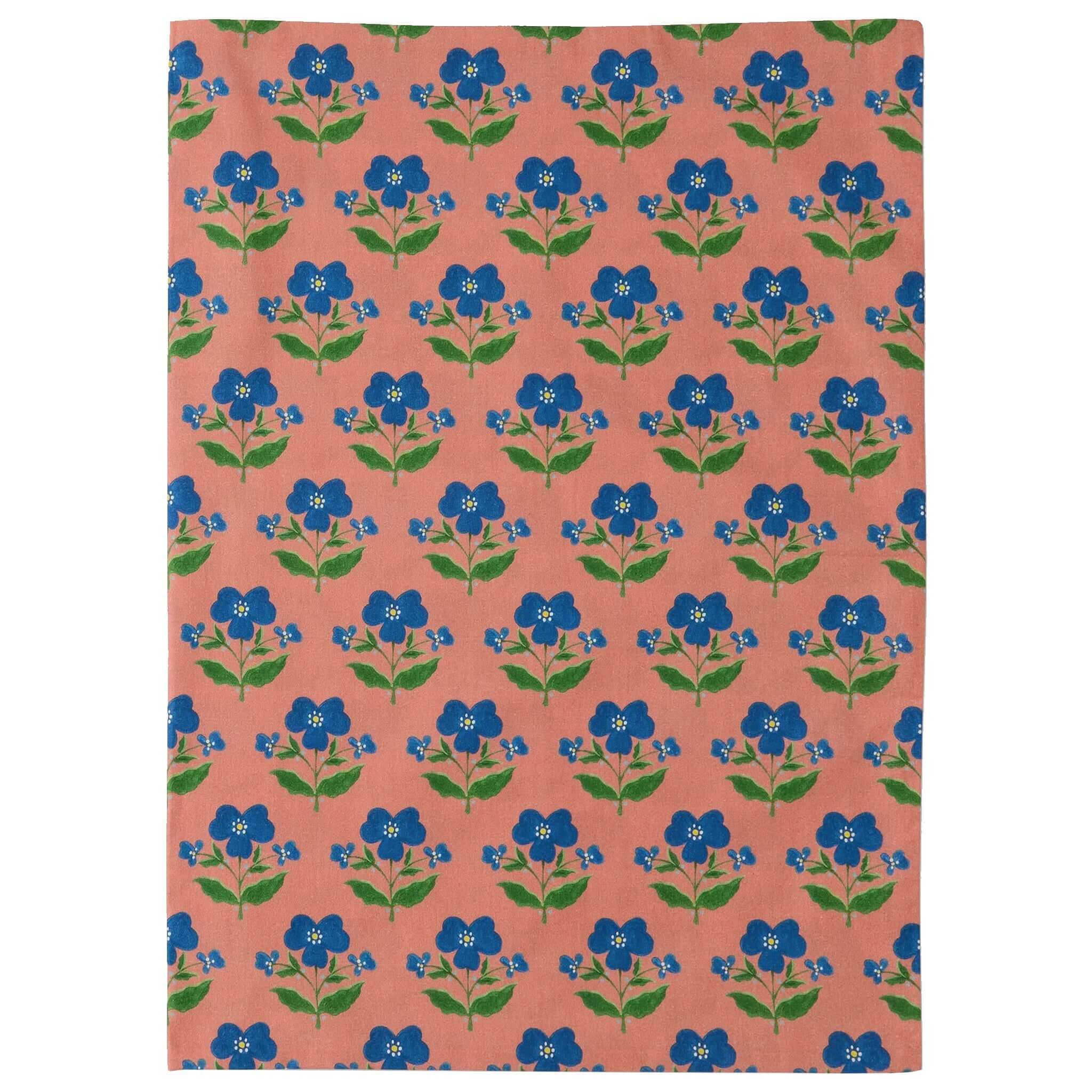 Kip & Co x Anna Spiro Linen & Cotton Tea Towel - Indian Summer Rose with floral design on pink background.