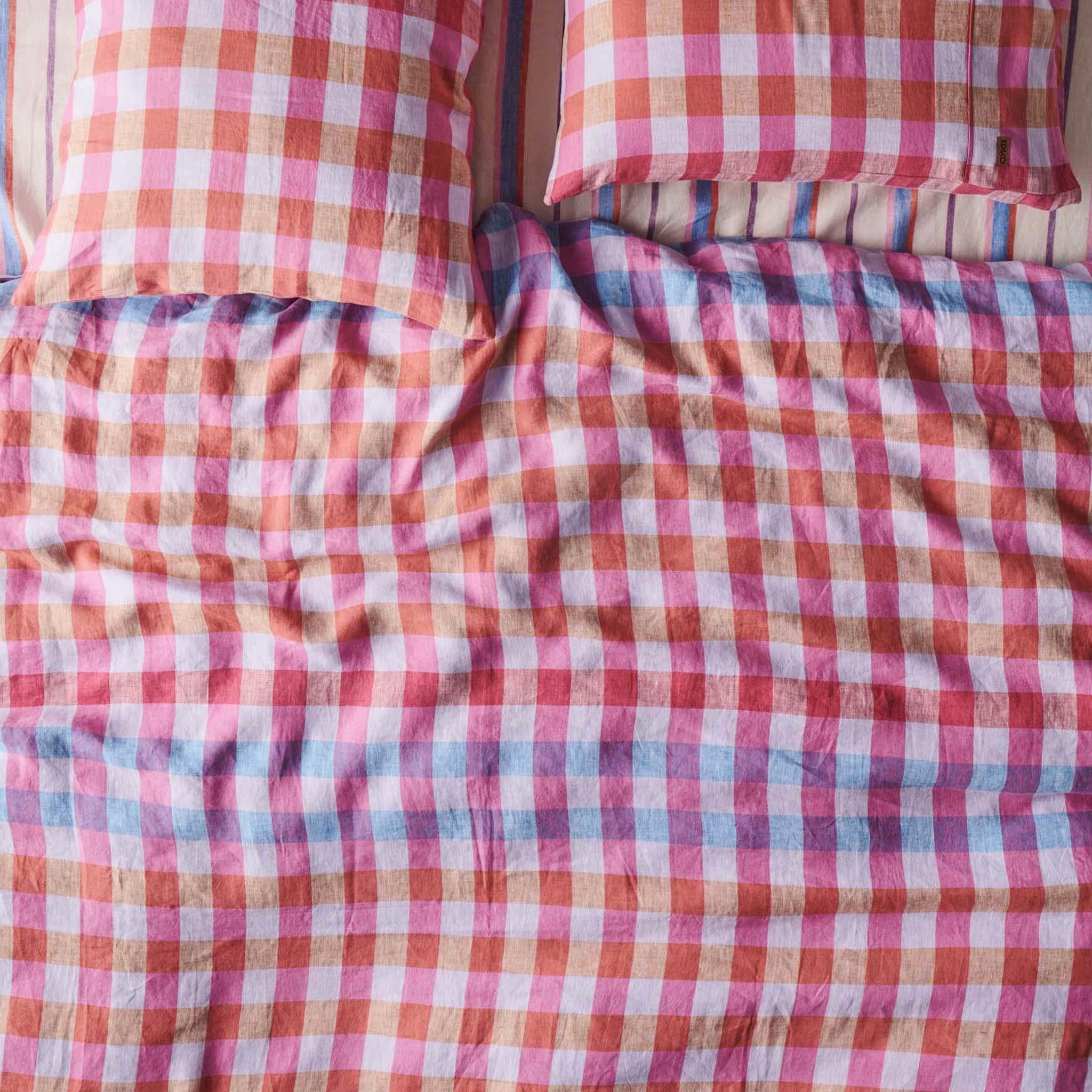 Kip & Co Linen Euro Pillowcase Set - Summer Check - Tea Pea Home