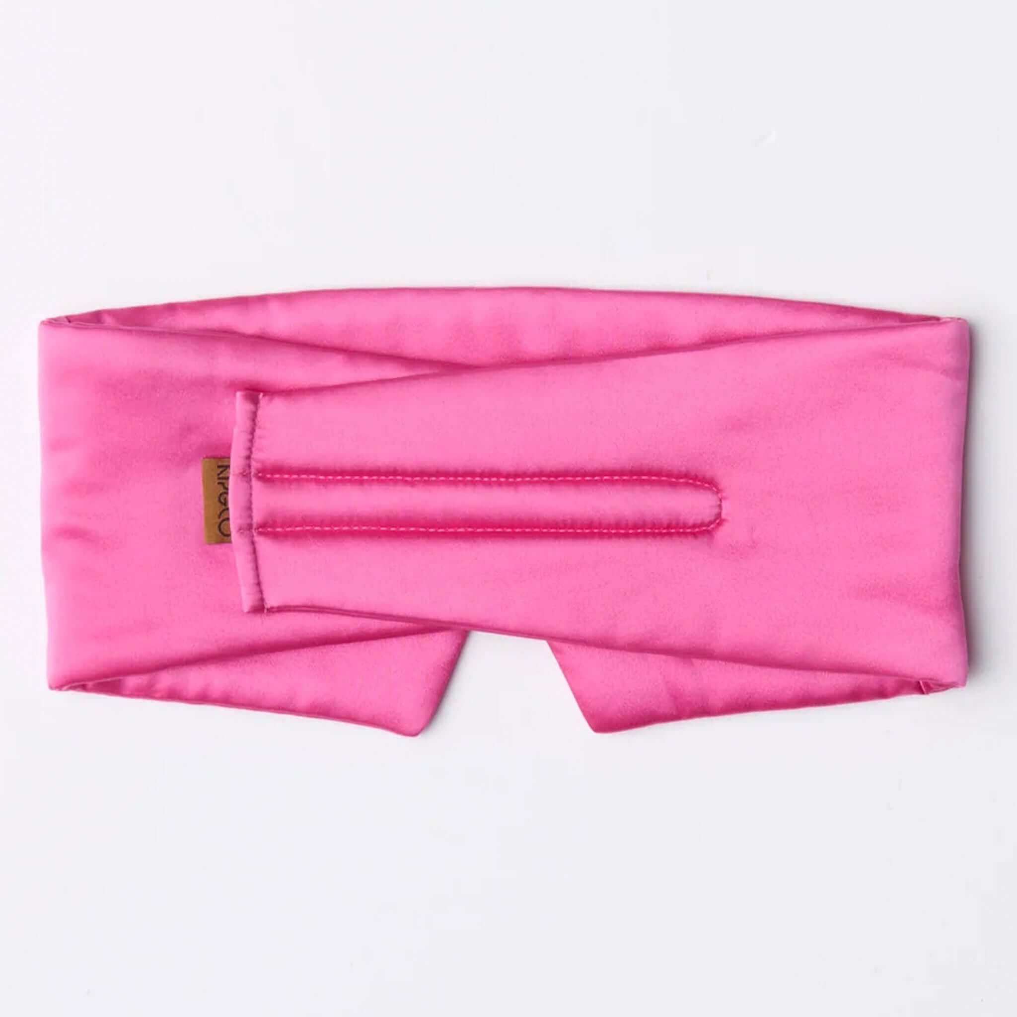 Alt Tag: Kip & Co Block Out Silk Eye Mask - Perfect Pink 100% mulberry silk blackout sleep mask with adjustable velcro wrap closure